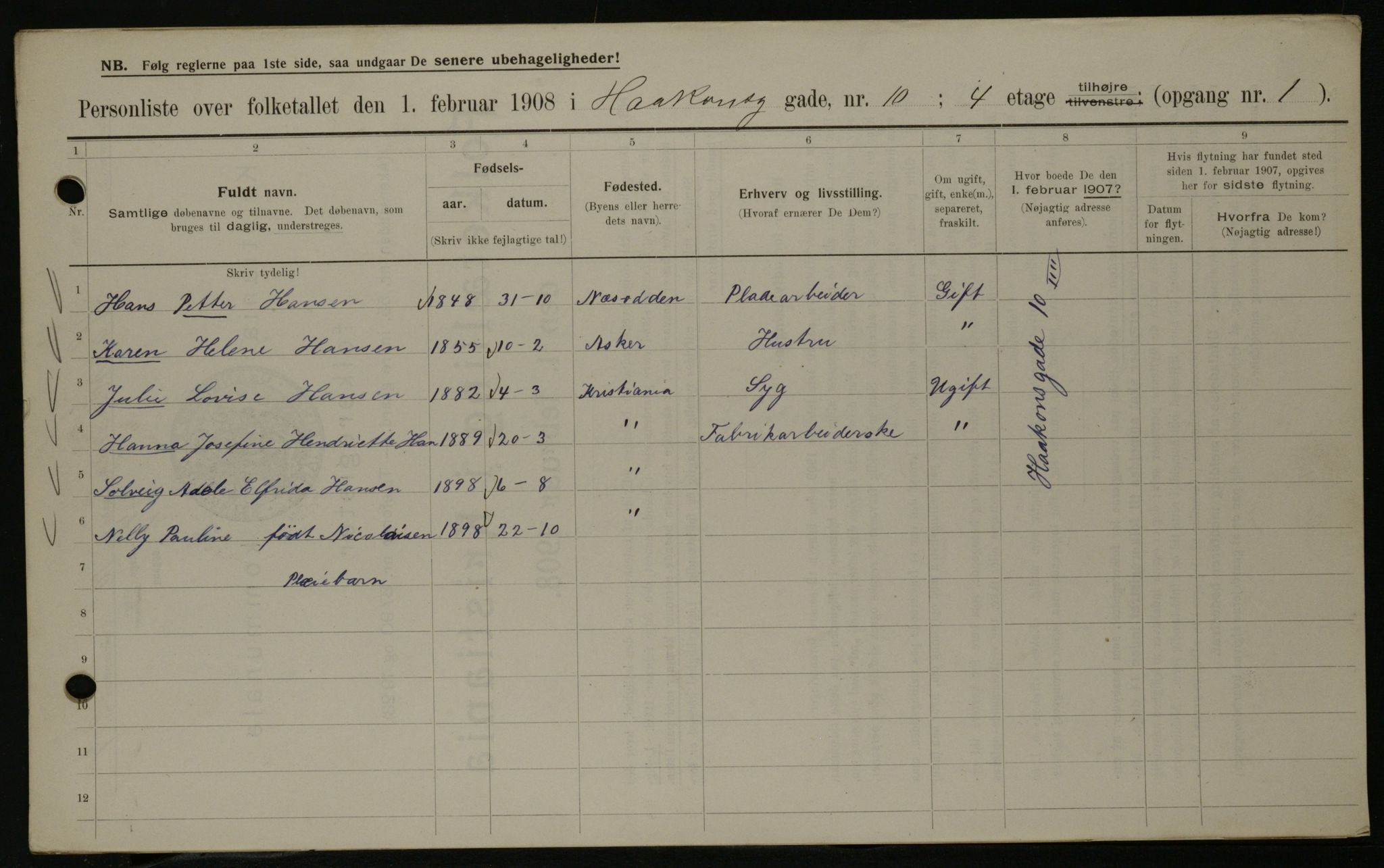 OBA, Kommunal folketelling 1.2.1908 for Kristiania kjøpstad, 1908, s. 38420