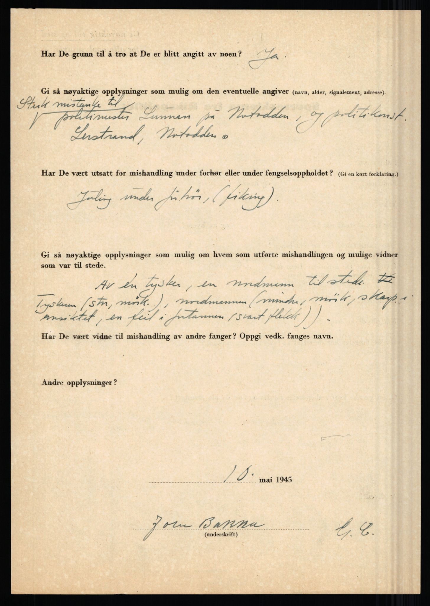 Rikspolitisjefen, AV/RA-S-1560/L/L0001: Abelseth, Rudolf - Berentsen, Odd, 1940-1945, s. 1078