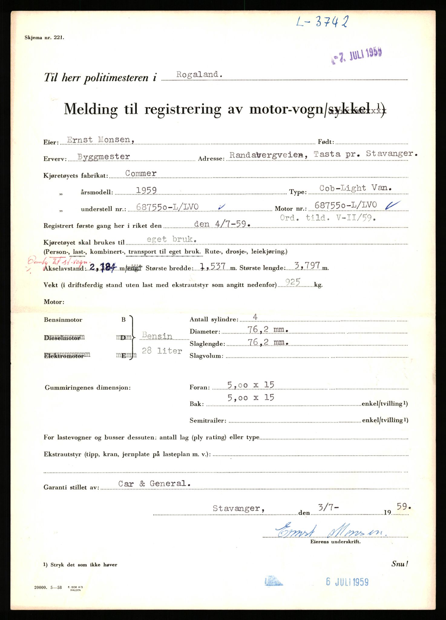 Stavanger trafikkstasjon, AV/SAST-A-101942/0/F/L0011: L-3700 - L-4199, 1930-1971, s. 293