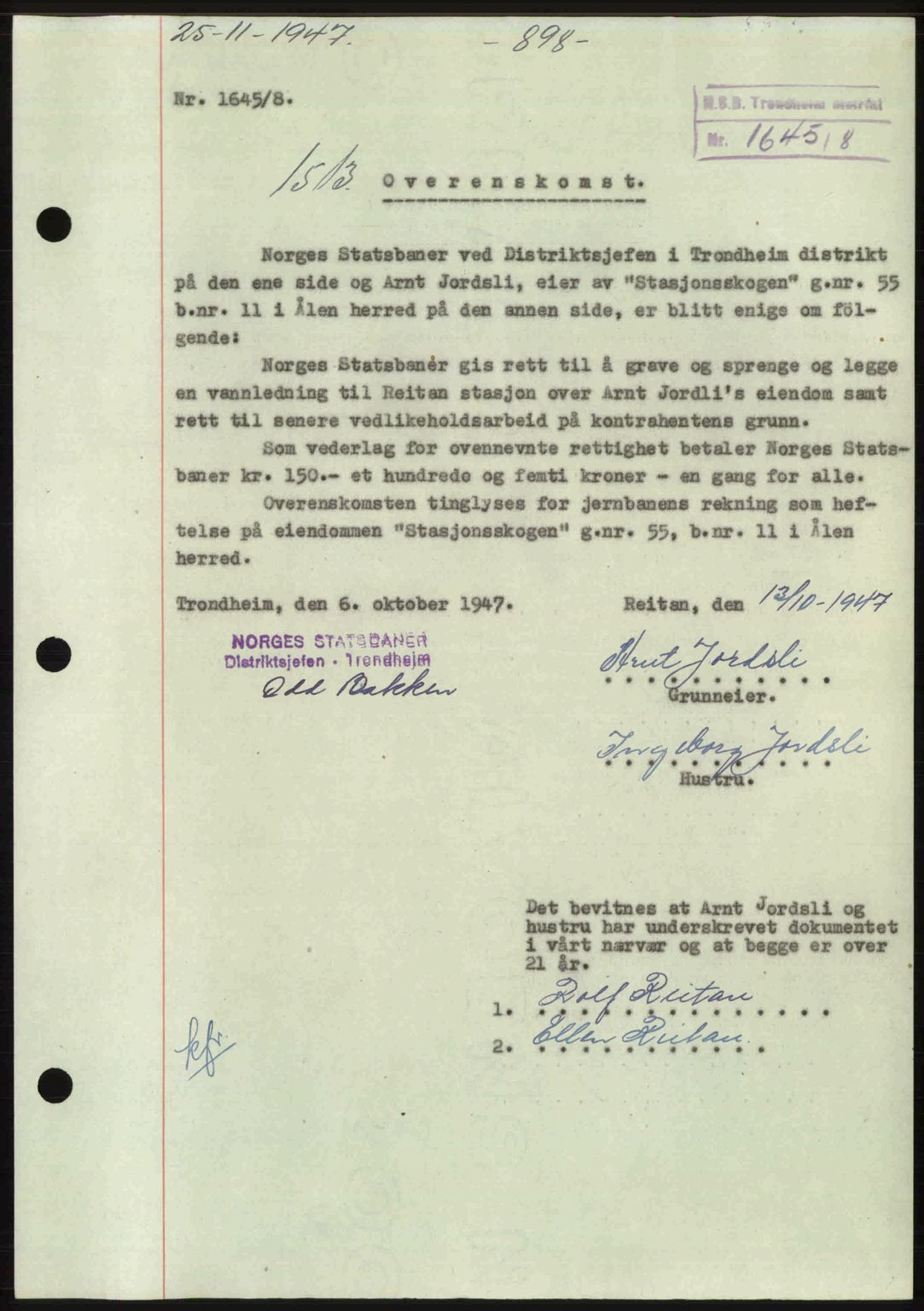 Gauldal sorenskriveri, SAT/A-0014/1/2/2C: Pantebok nr. A5, 1947-1948, Dagboknr: 1513/1947