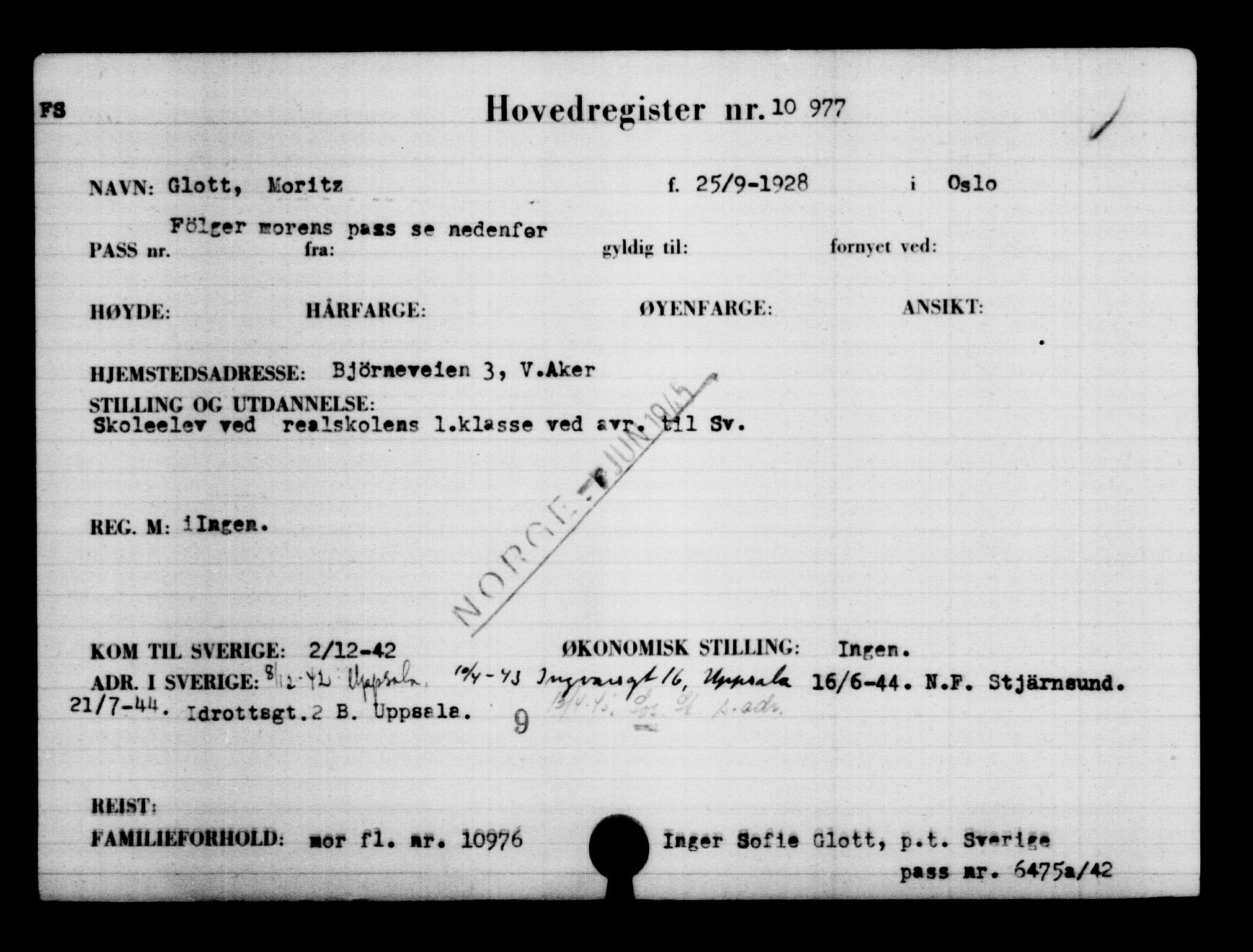 Utenriksstasjonene, Legasjonen i Stockholm, Flyktningkontoret, AV/RA-S-6753/V/Va/L0006: Kjesäterkartoteket, flyktninger med registreringsnr. 9400-12711, 1940-1945, s. 1799