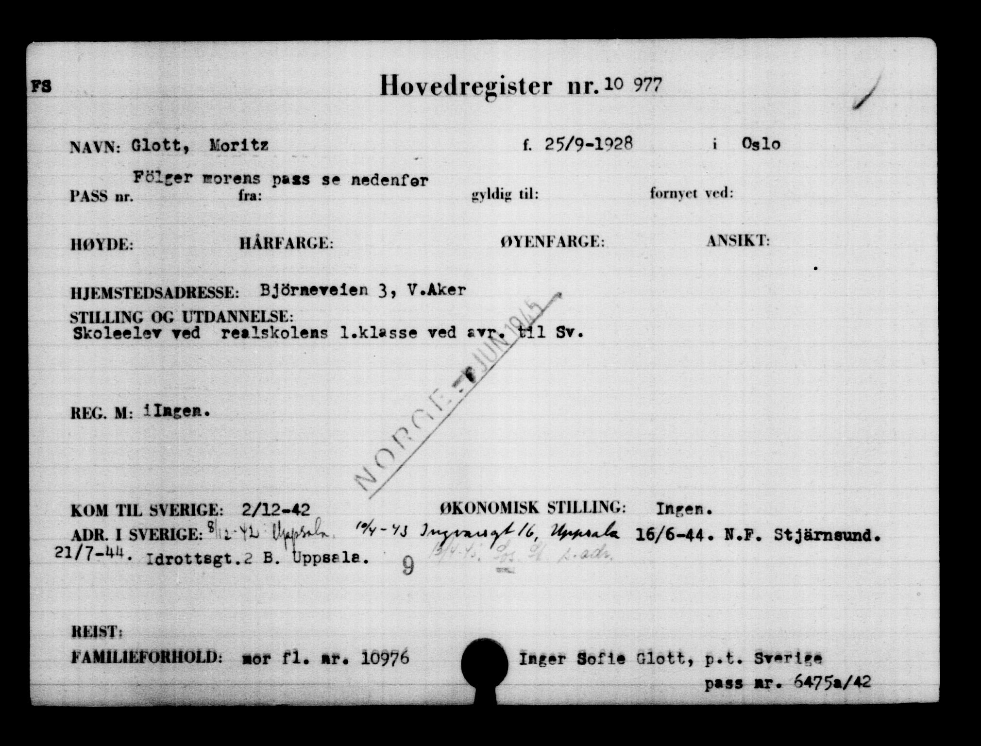 Den Kgl. Norske Legasjons Flyktningskontor, RA/S-6753/V/Va/L0006: Kjesäterkartoteket.  Flyktningenr. 9400-12711, 1940-1945, s. 1799