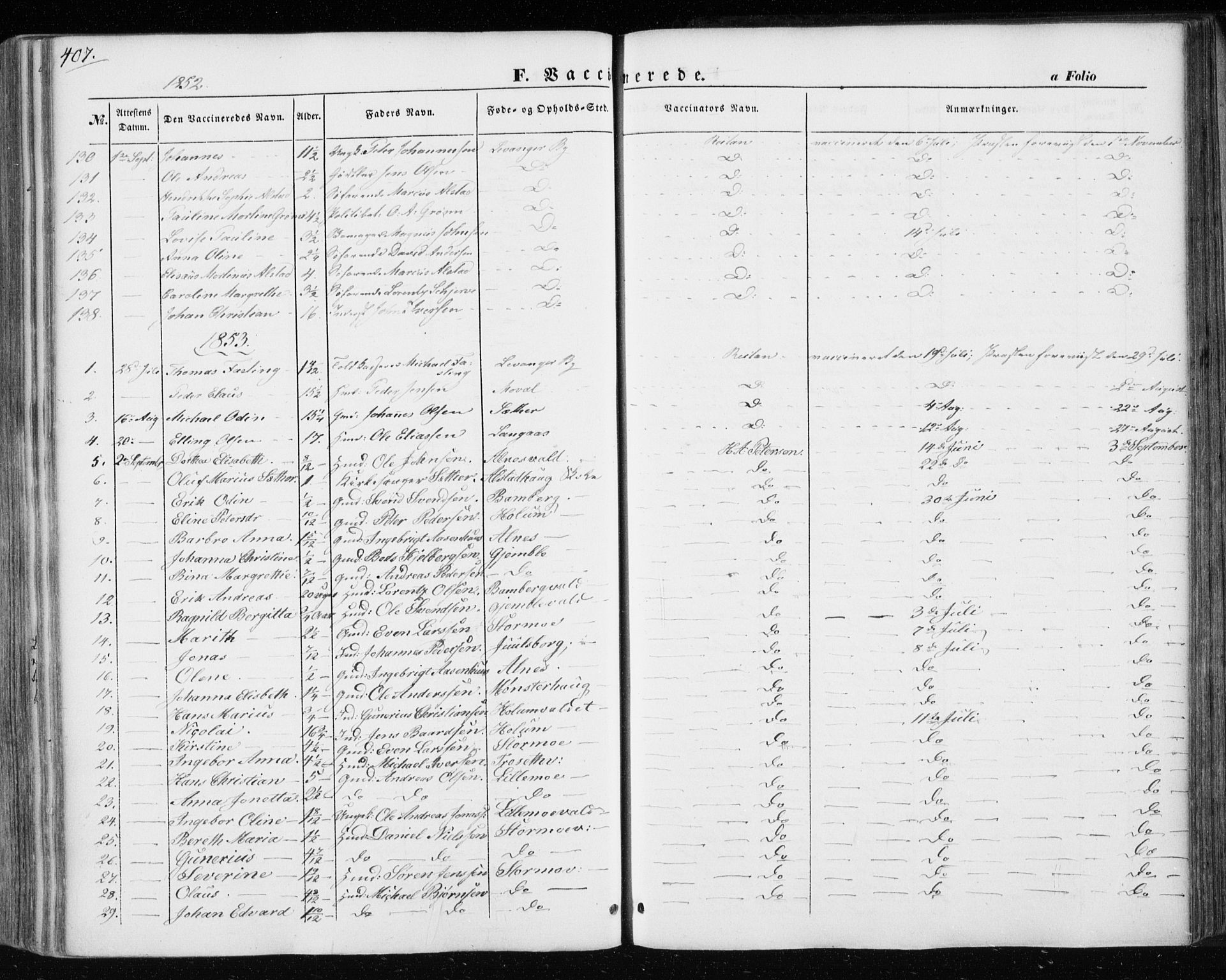 Ministerialprotokoller, klokkerbøker og fødselsregistre - Nord-Trøndelag, SAT/A-1458/717/L0154: Ministerialbok nr. 717A07 /1, 1850-1862, s. 407