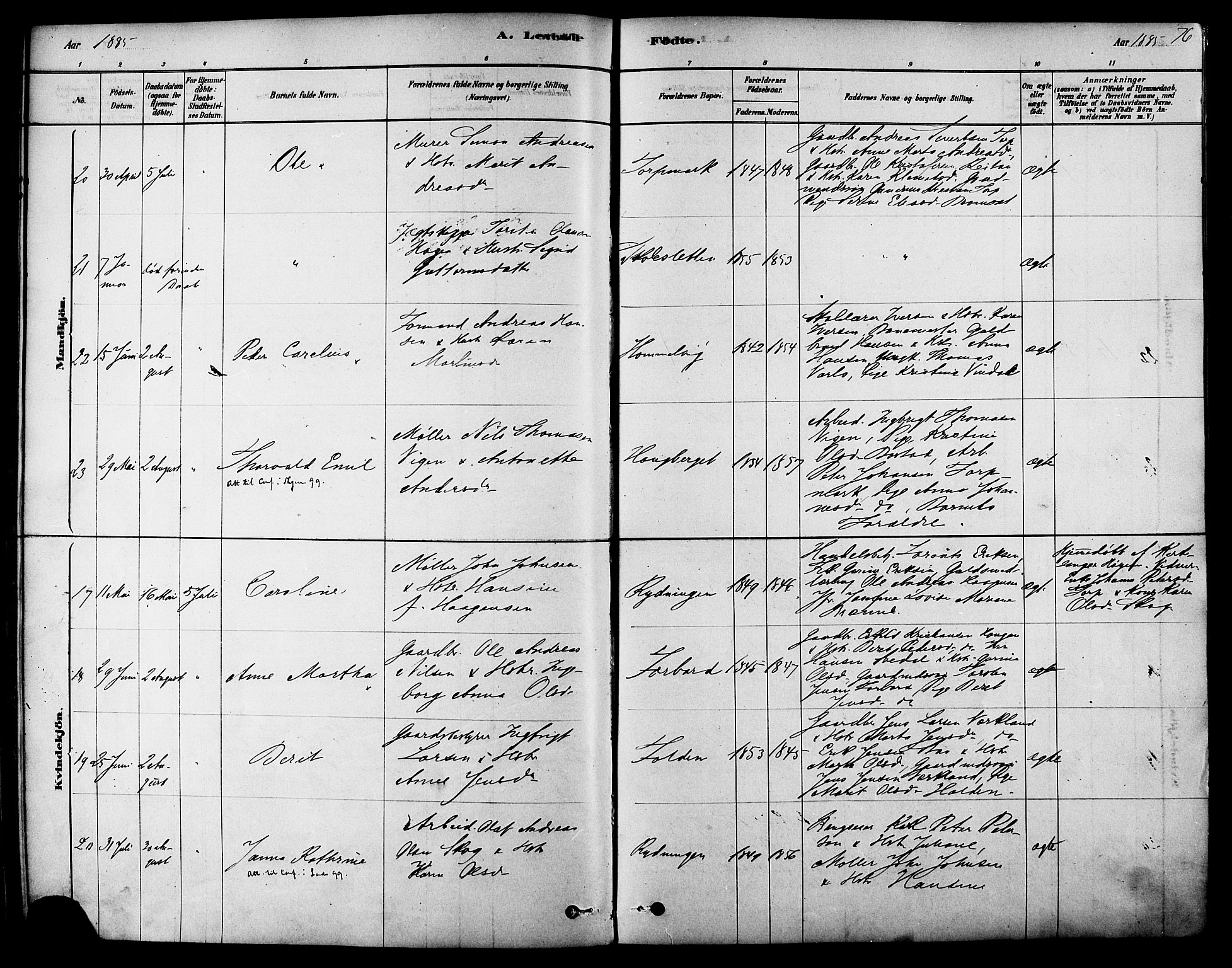 Ministerialprotokoller, klokkerbøker og fødselsregistre - Sør-Trøndelag, SAT/A-1456/616/L0410: Ministerialbok nr. 616A07, 1878-1893, s. 76