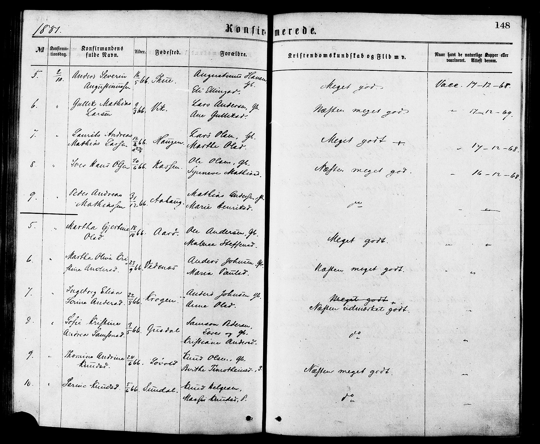 Ministerialprotokoller, klokkerbøker og fødselsregistre - Møre og Romsdal, AV/SAT-A-1454/501/L0007: Ministerialbok nr. 501A07, 1868-1884, s. 148