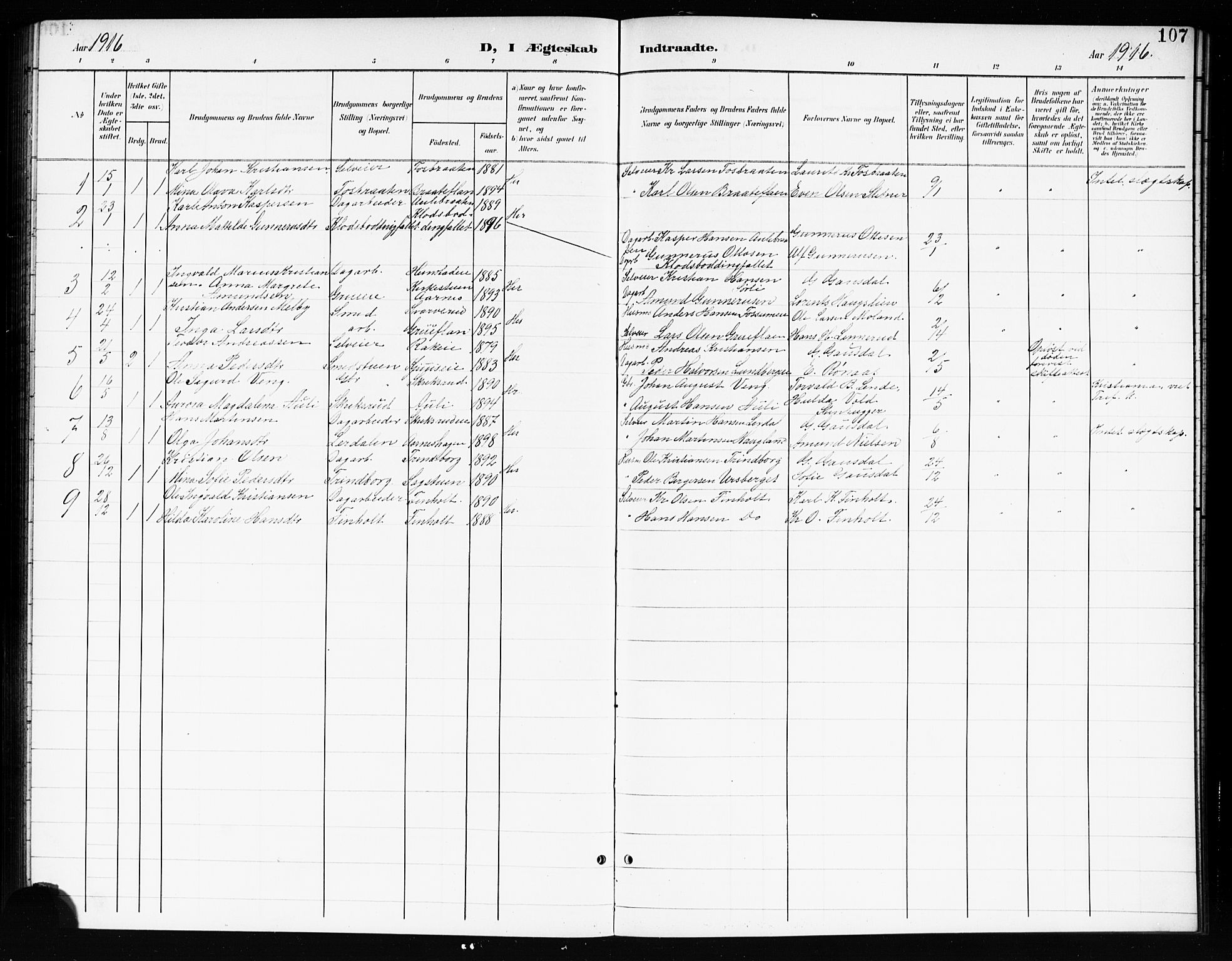 Nes prestekontor Kirkebøker, AV/SAO-A-10410/G/Gc/L0001: Klokkerbok nr. III 1, 1901-1917, s. 107