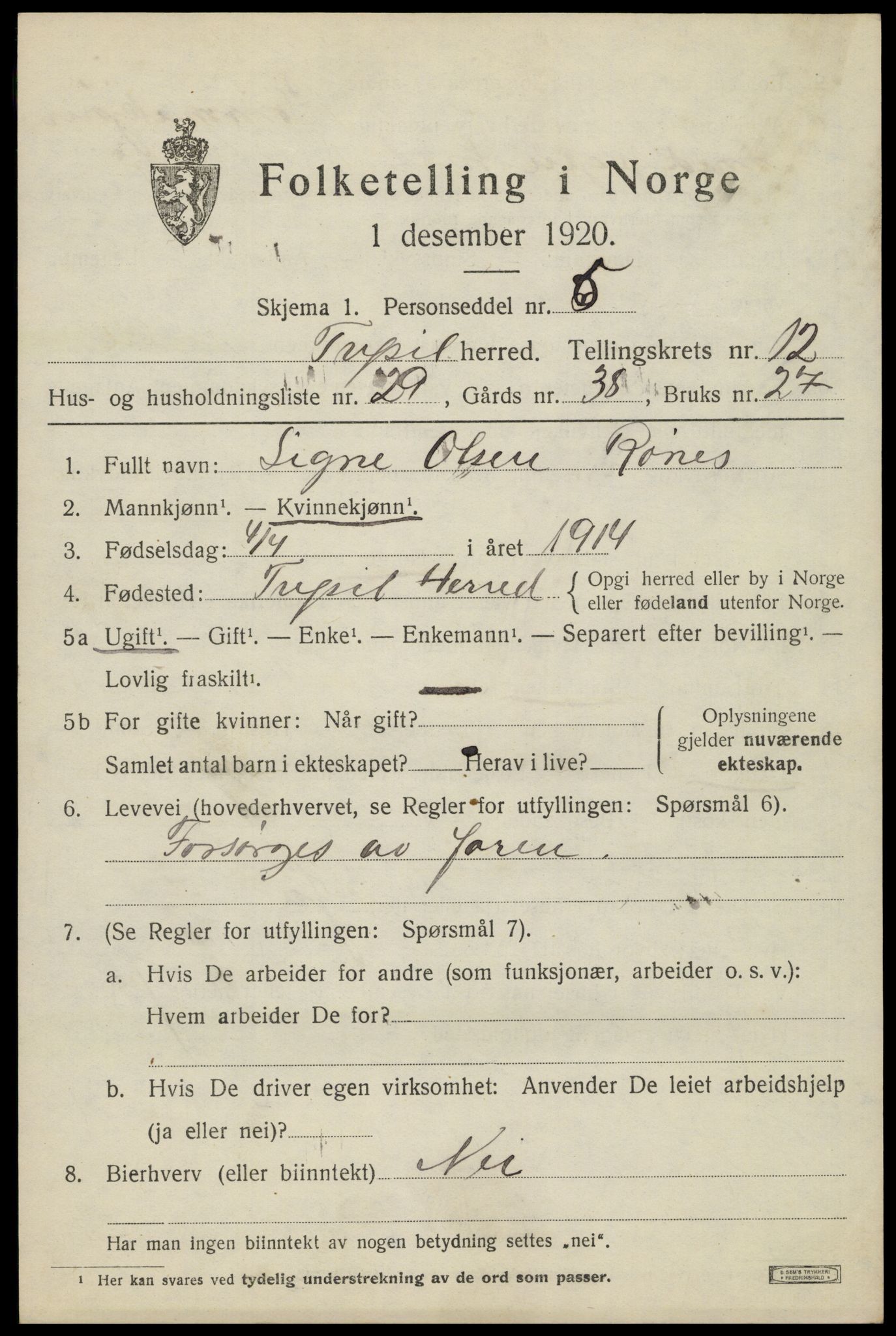 SAH, Folketelling 1920 for 0428 Trysil herred, 1920, s. 7525