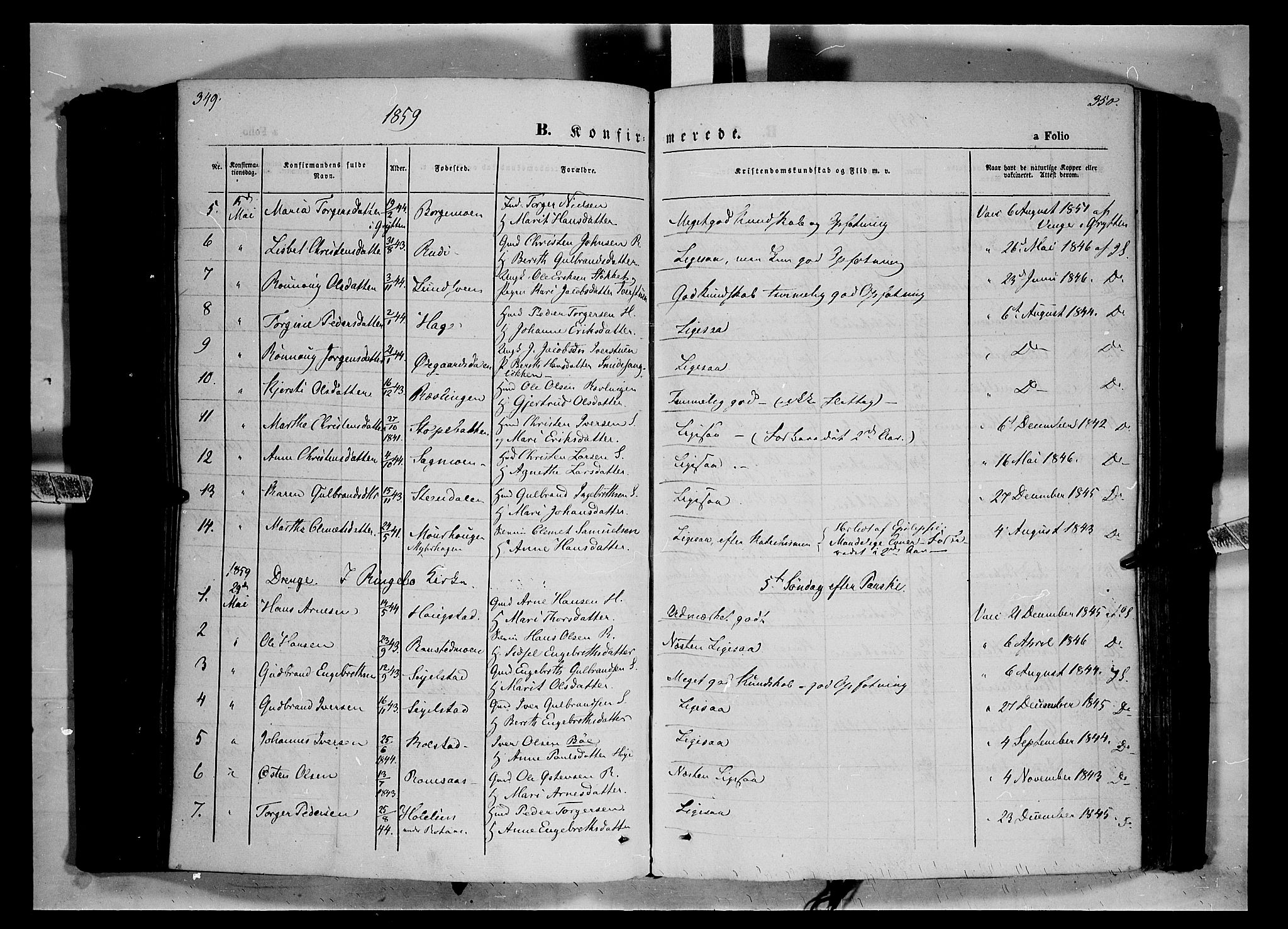 Ringebu prestekontor, AV/SAH-PREST-082/H/Ha/Haa/L0006: Ministerialbok nr. 6, 1848-1859, s. 349-350