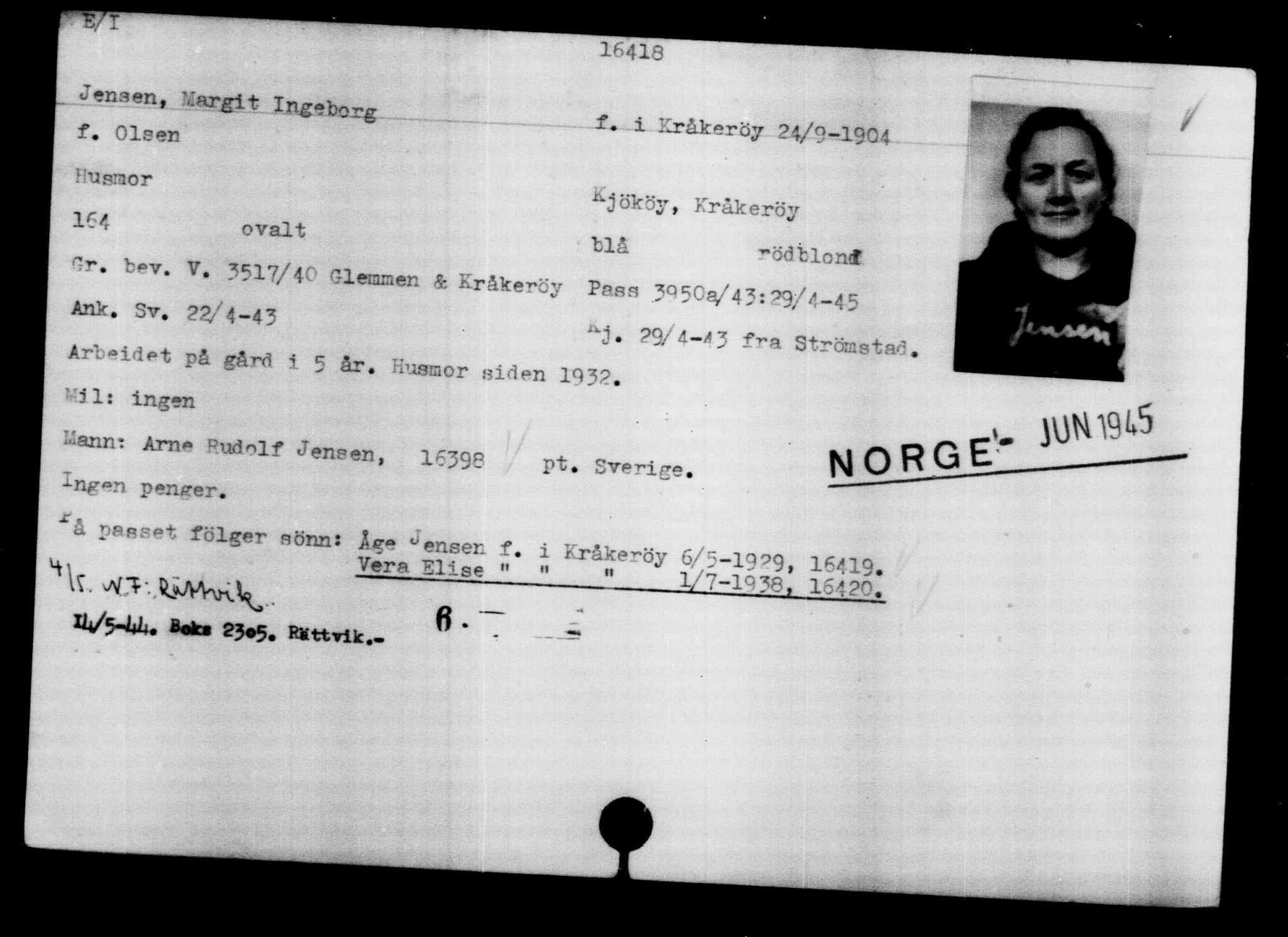 Utenriksstasjonene, Legasjonen i Stockholm, Flyktningkontoret, AV/RA-S-6753/V/Va/L0008: Kjesäterkartoteket, flyktninger med registreringsnr. 15700-18547, 1940-1945, s. 787