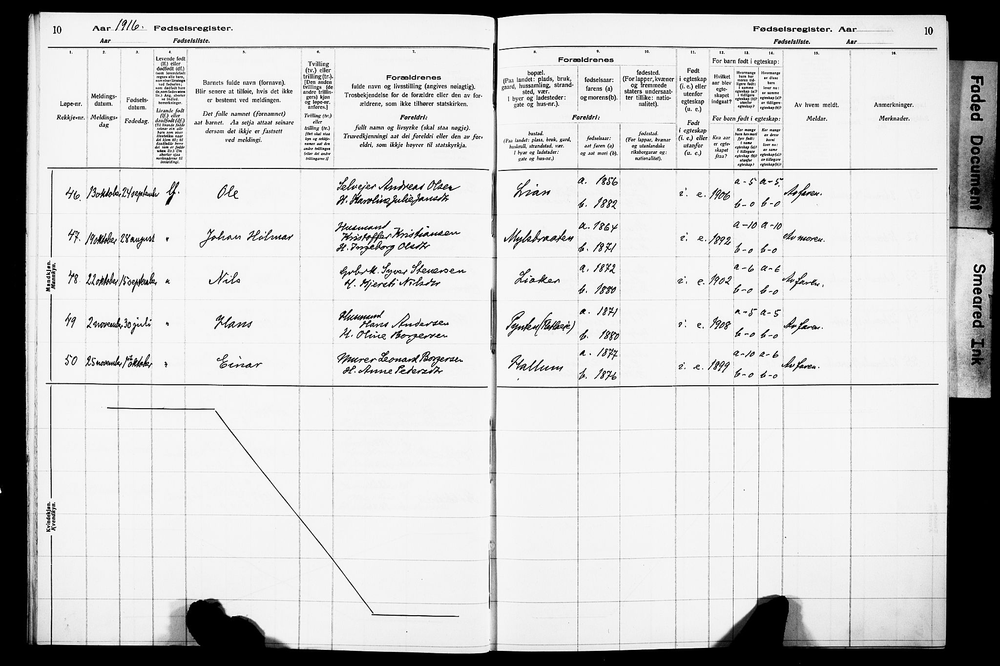Lunner prestekontor, SAH/PREST-118/I/Id/L0001: Fødselsregister nr. 1, 1916-1932, s. 10