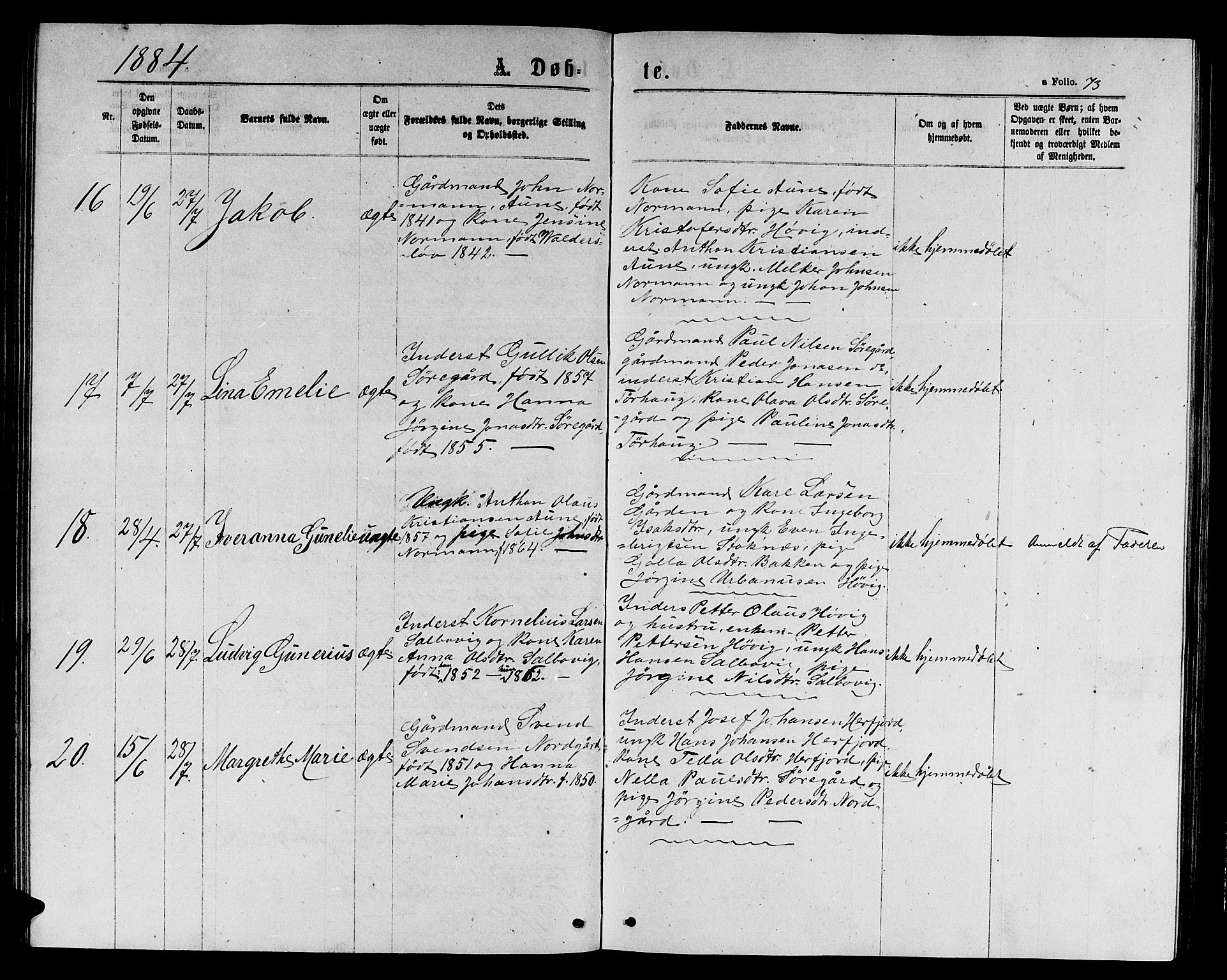 Ministerialprotokoller, klokkerbøker og fødselsregistre - Sør-Trøndelag, AV/SAT-A-1456/656/L0695: Klokkerbok nr. 656C01, 1867-1889, s. 73