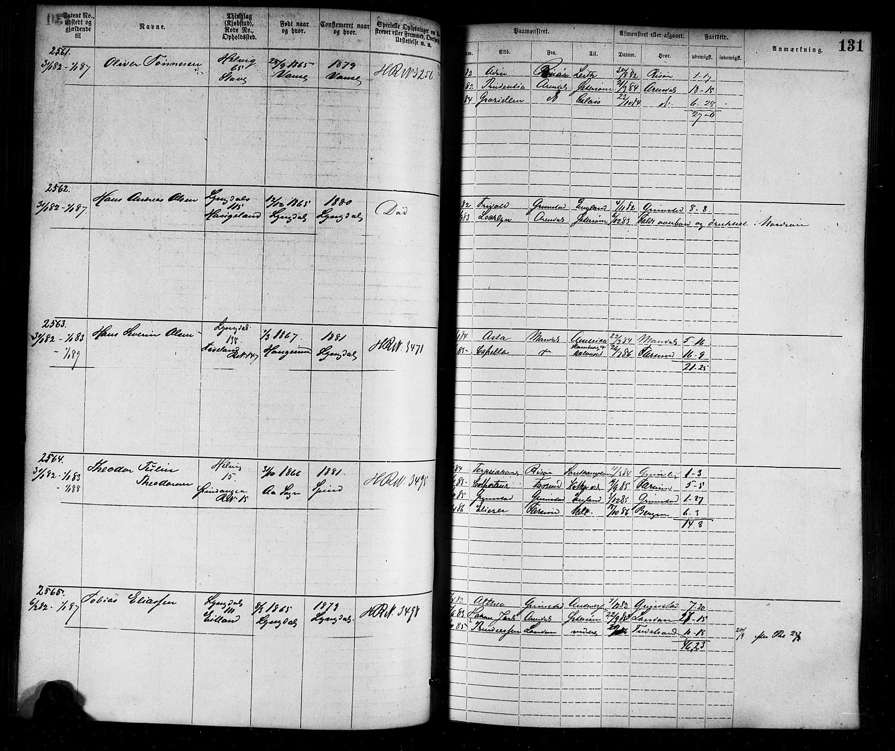 Farsund mønstringskrets, SAK/2031-0017/F/Fa/L0006: Annotasjonsrulle nr 1911-3805 med register, Z-3, 1877-1894, s. 159