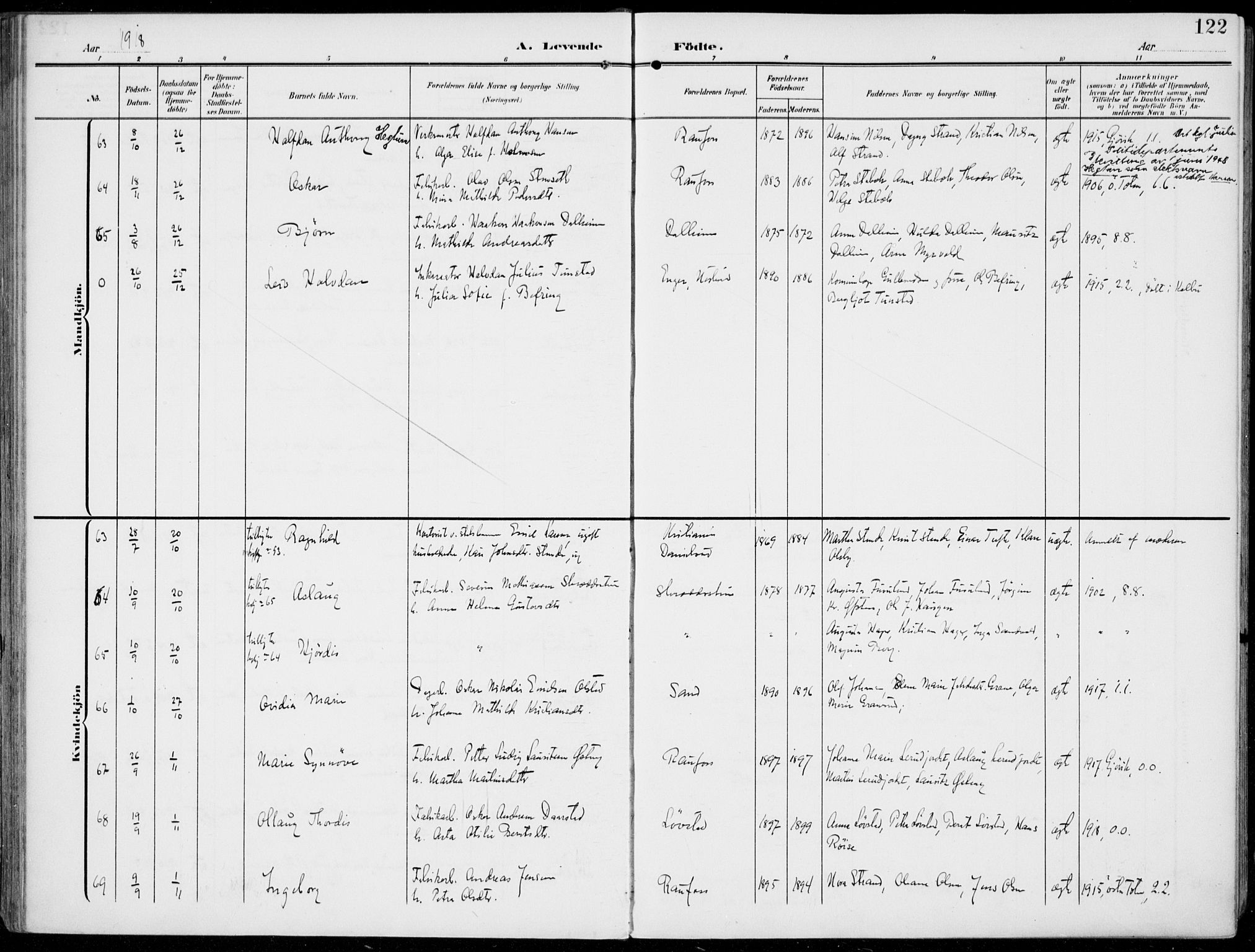Vestre Toten prestekontor, AV/SAH-PREST-108/H/Ha/Haa/L0014: Ministerialbok nr. 14, 1907-1920, s. 122