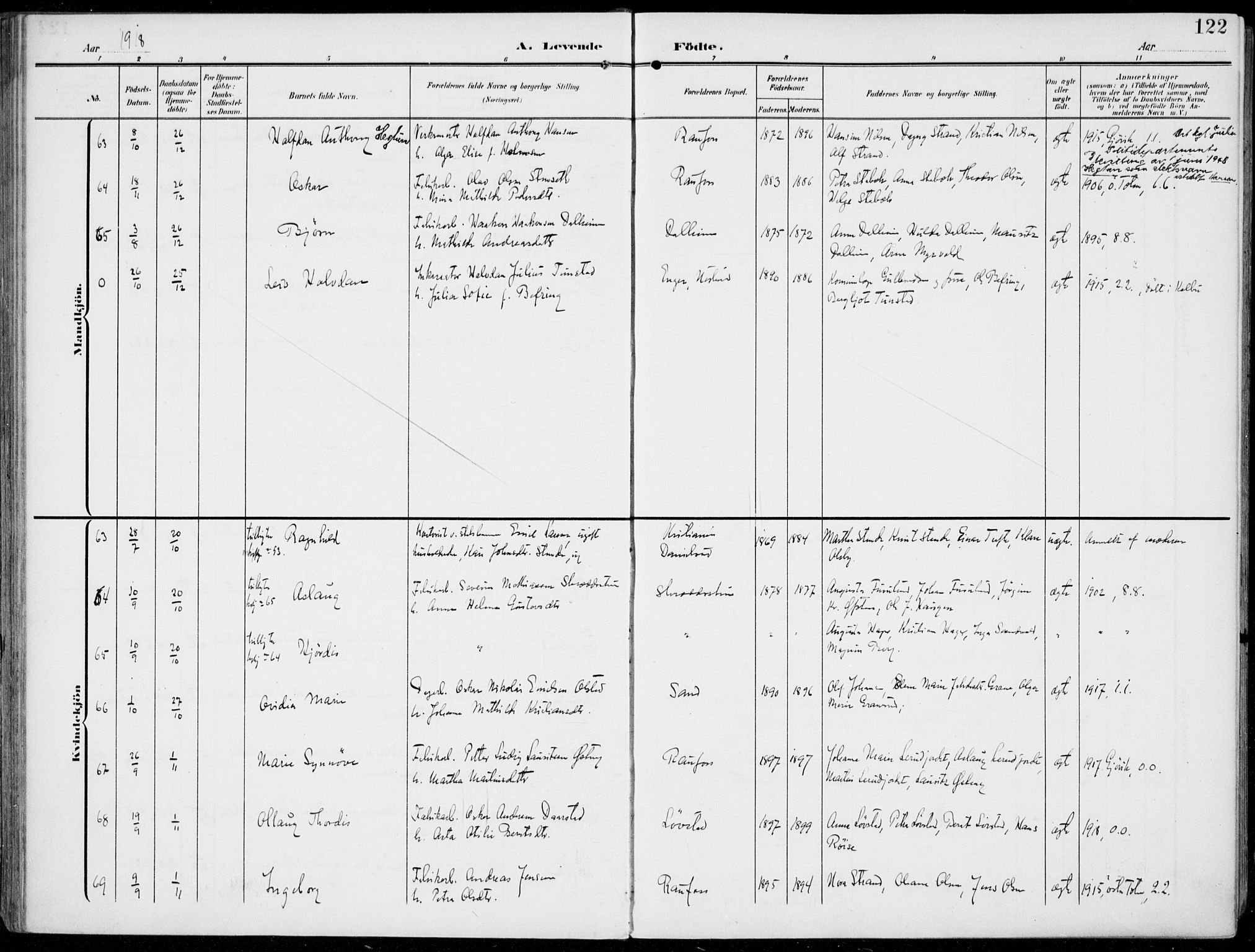 Vestre Toten prestekontor, SAH/PREST-108/H/Ha/Haa/L0014: Ministerialbok nr. 14, 1907-1920, s. 122