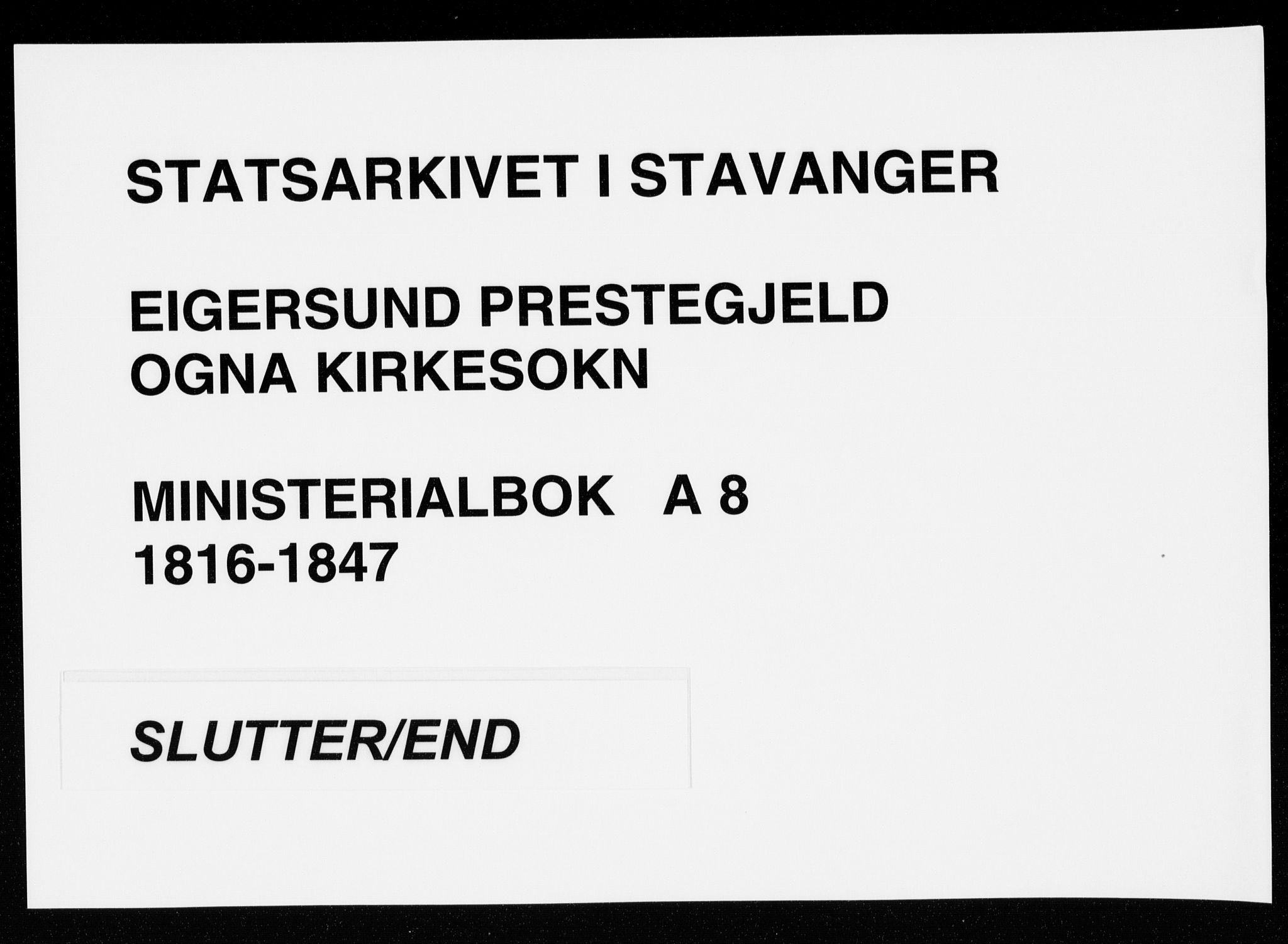 Eigersund sokneprestkontor, SAST/A-101807/S08/L0008: Ministerialbok nr. A 8, 1816-1847
