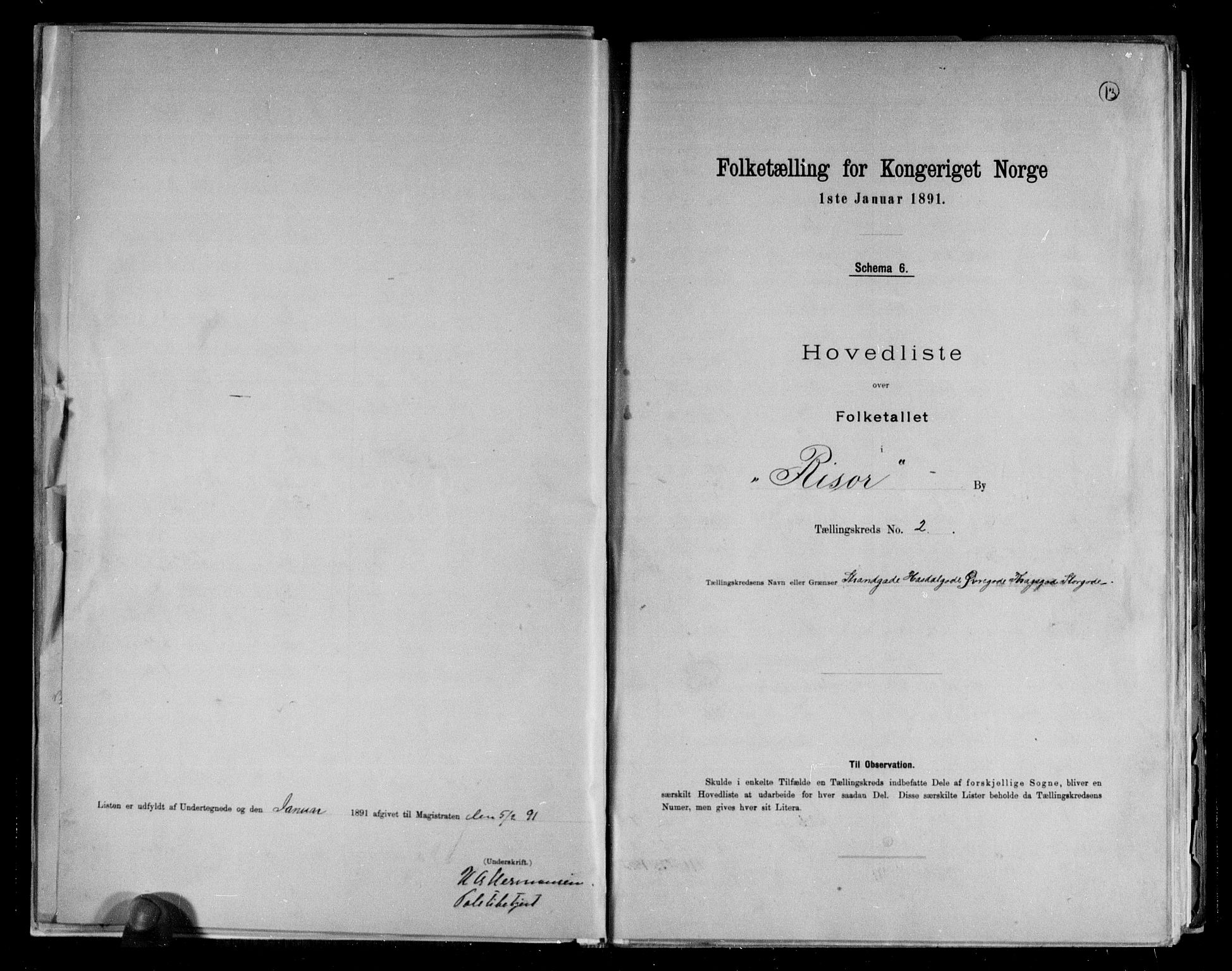 RA, Folketelling 1891 for 0901 Risør kjøpstad, 1891, s. 13