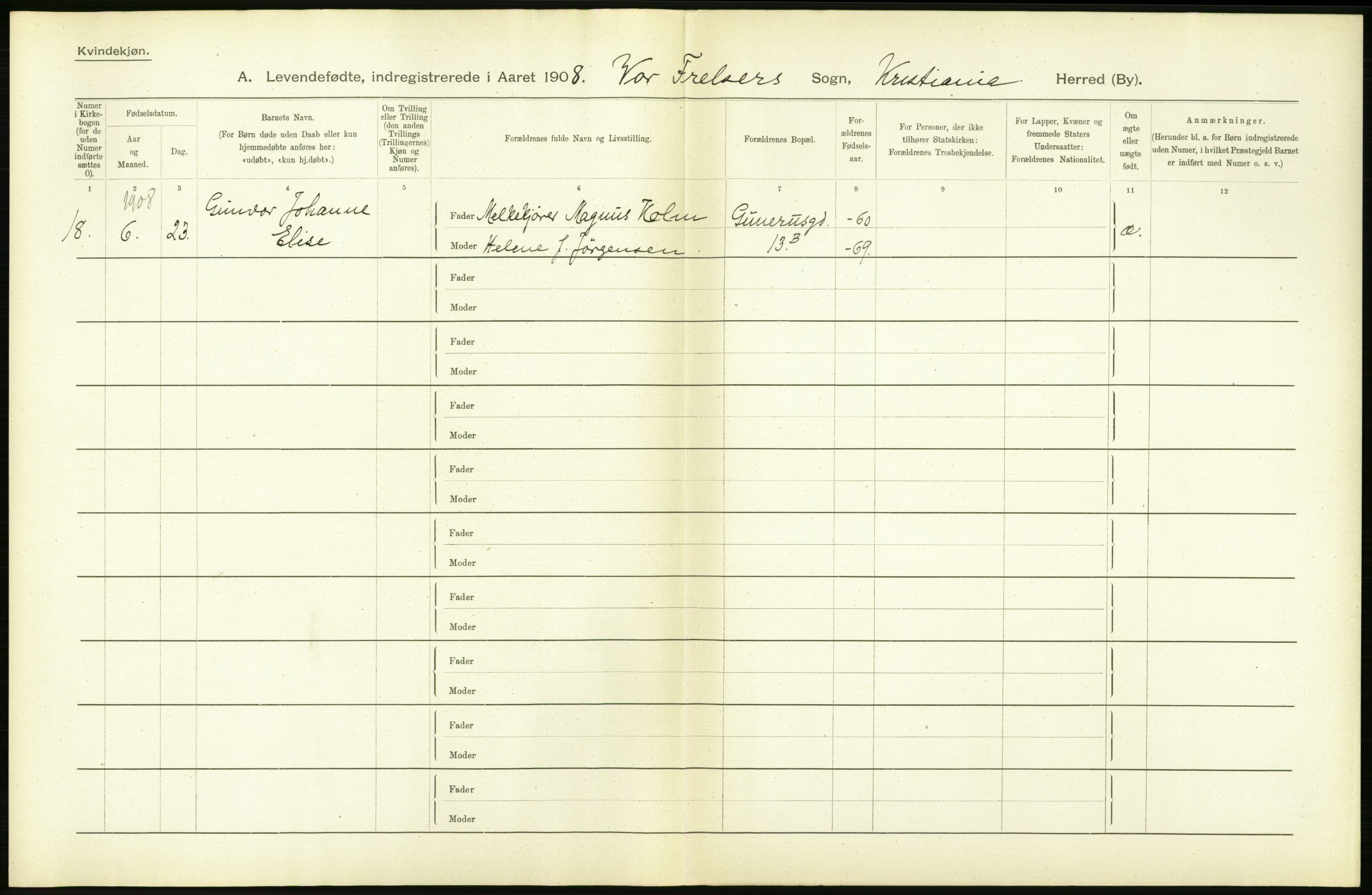 Statistisk sentralbyrå, Sosiodemografiske emner, Befolkning, AV/RA-S-2228/D/Df/Dfa/Dfaf/L0005: Kristiania: Levendefødte menn og kvinner., 1908, s. 254