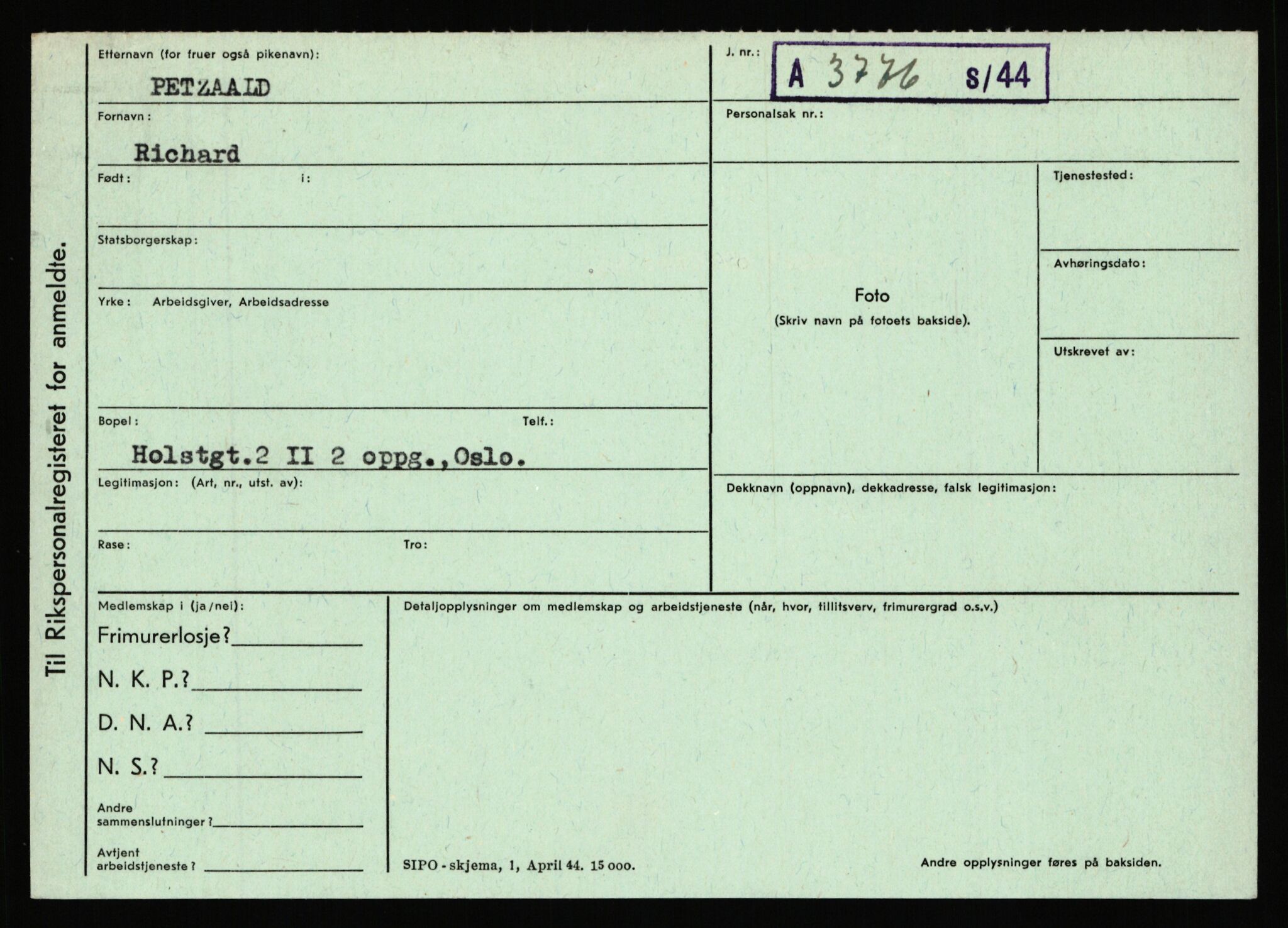 Statspolitiet - Hovedkontoret / Osloavdelingen, AV/RA-S-1329/C/Ca/L0012: Oanæs - Quistgaard	, 1943-1945, s. 4482