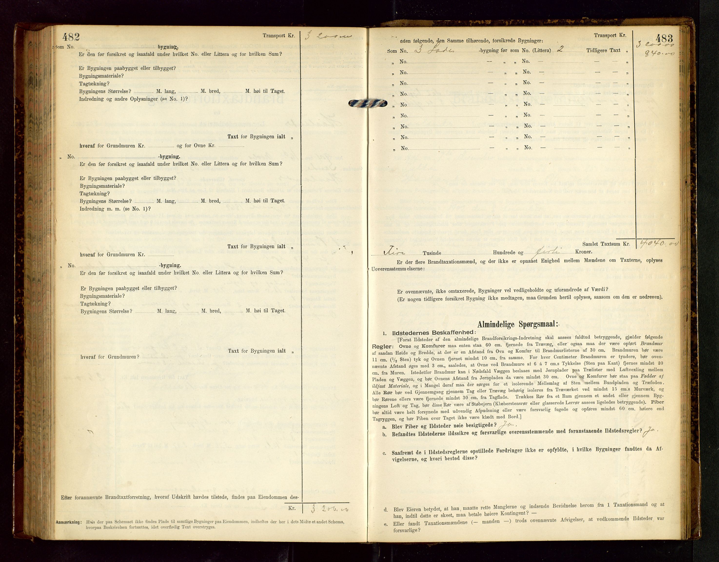 Håland lensmannskontor, AV/SAST-A-100100/Gob/L0002: Branntakstprotokoll - skjematakst. Register i boken., 1902-1906, s. 482-483