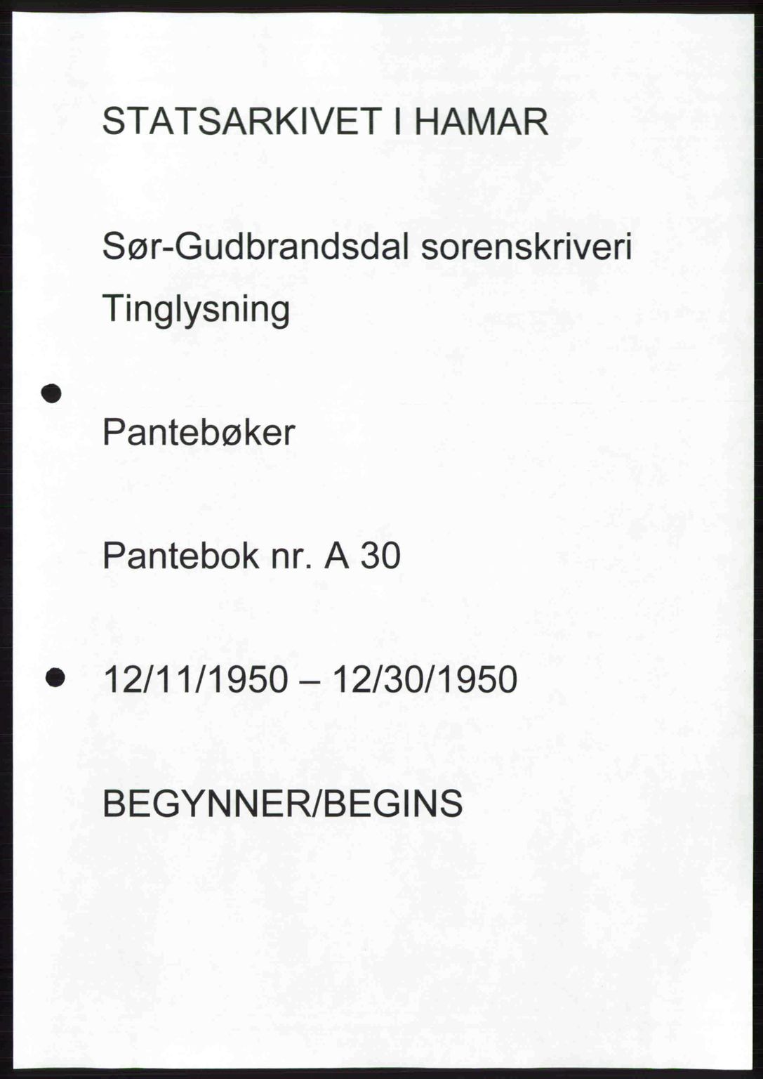 Sør-Gudbrandsdal tingrett, SAH/TING-004/H/Hb/Hbd/L0030: Pantebok nr. A30, 1950-1950