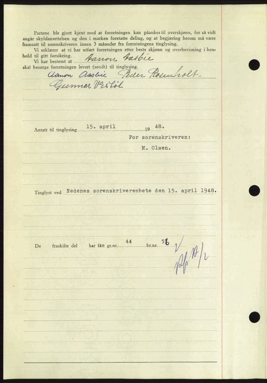 Nedenes sorenskriveri, AV/SAK-1221-0006/G/Gb/Gba/L0059: Pantebok nr. A11, 1948-1948, Dagboknr: 578/1948