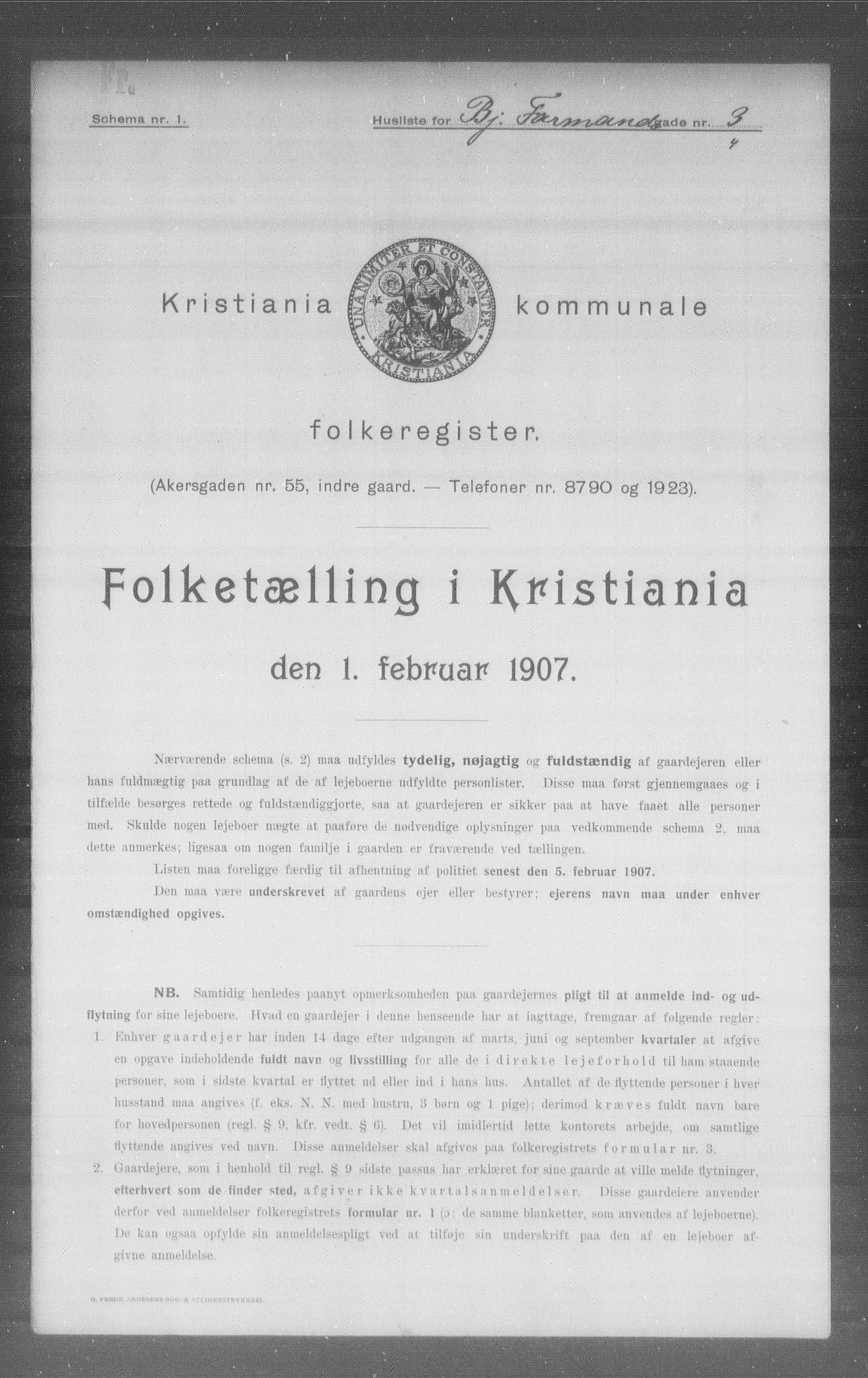 OBA, Kommunal folketelling 1.2.1907 for Kristiania kjøpstad, 1907, s. 3450