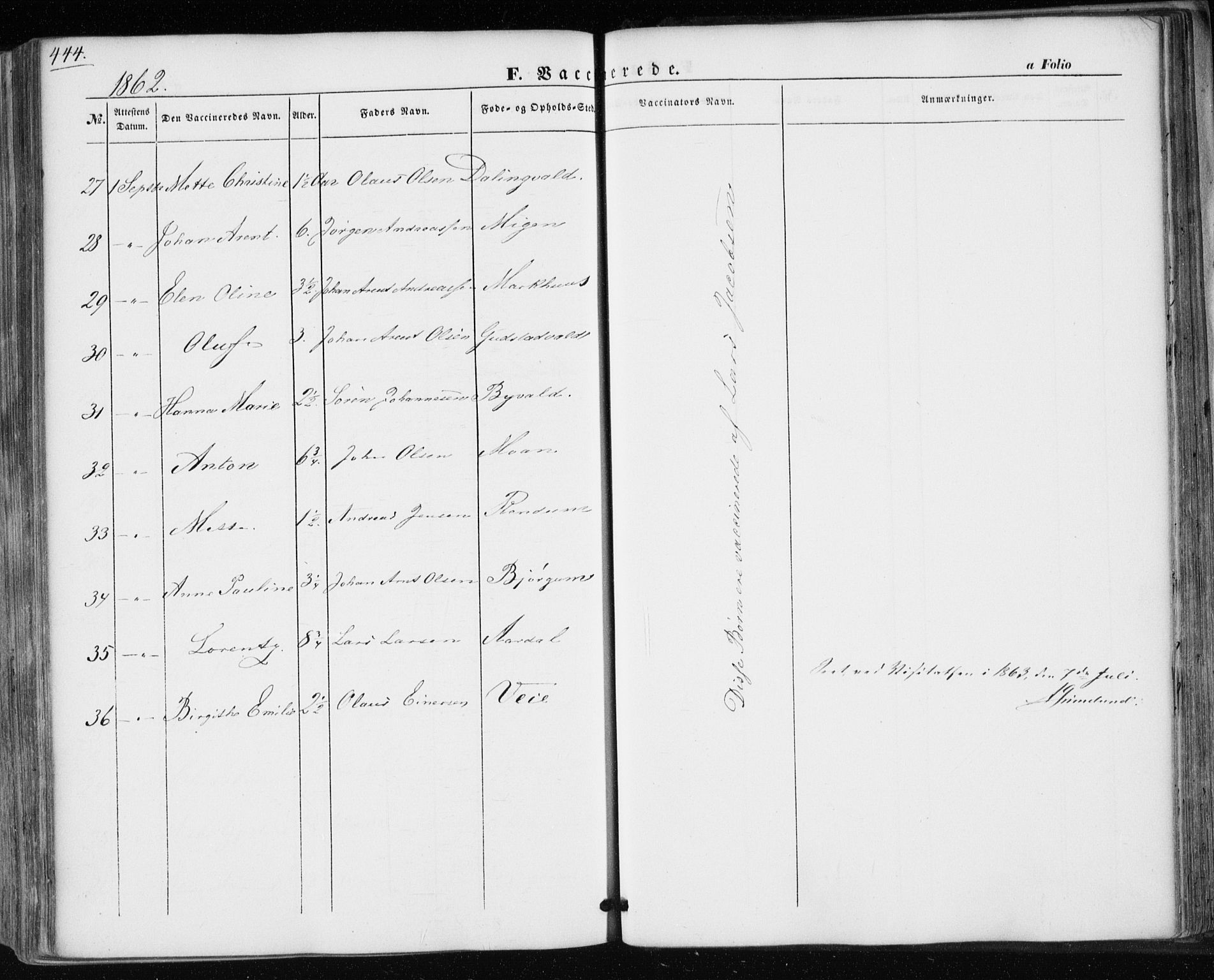 Ministerialprotokoller, klokkerbøker og fødselsregistre - Nord-Trøndelag, SAT/A-1458/717/L0154: Ministerialbok nr. 717A07 /1, 1850-1862, s. 444