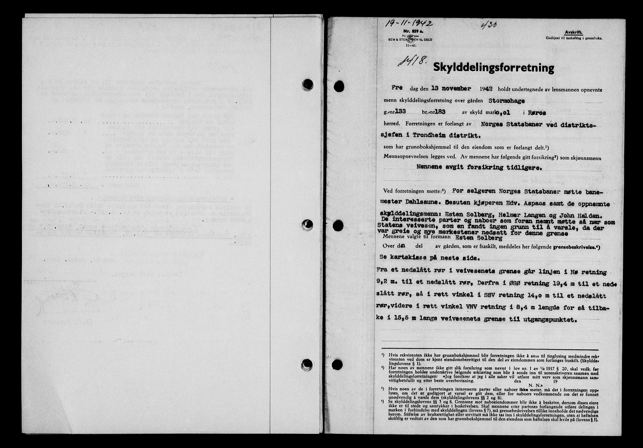 Gauldal sorenskriveri, SAT/A-0014/1/2/2C/L0055: Pantebok nr. 60, 1942-1942, Dagboknr: 1418/1942