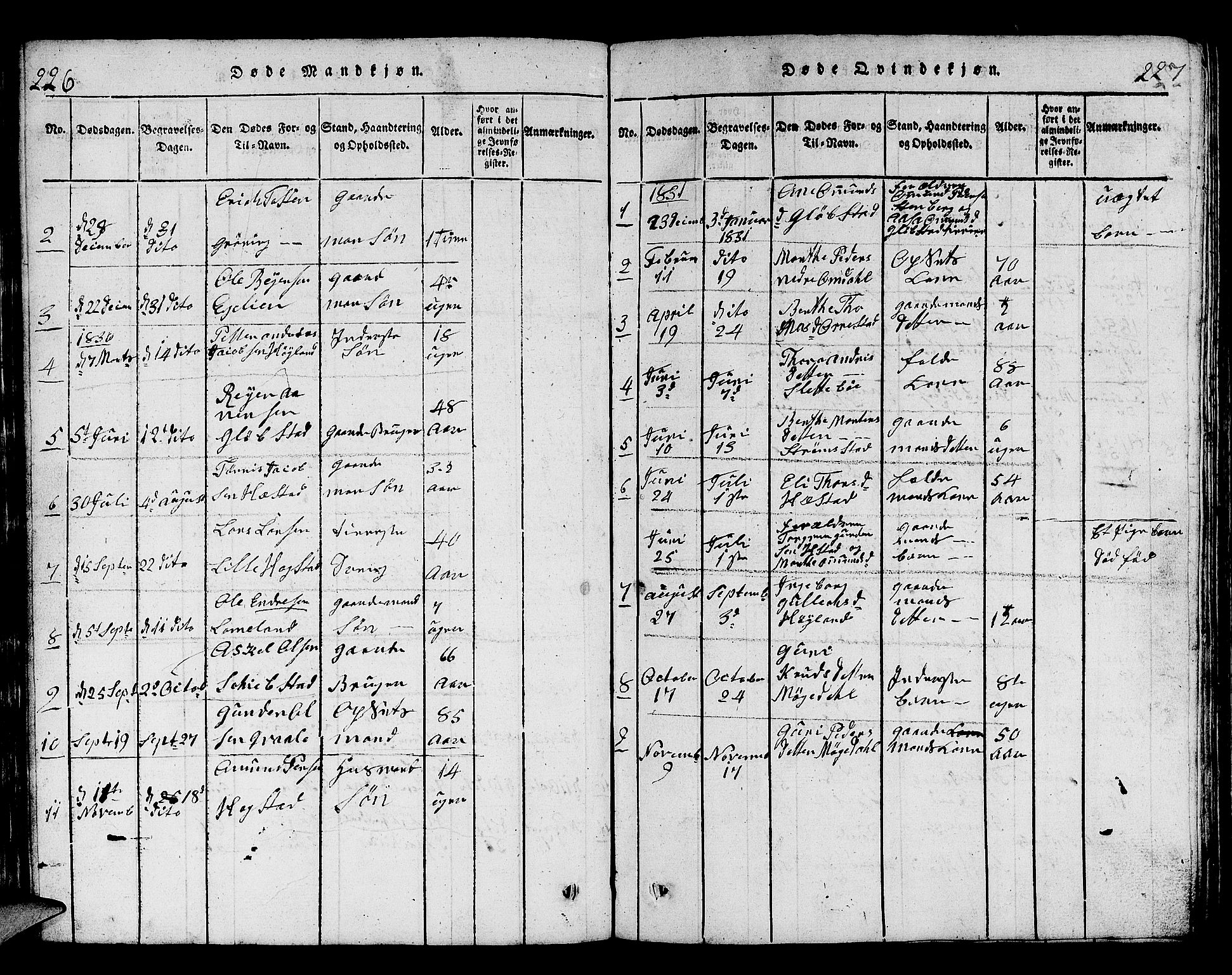 Helleland sokneprestkontor, SAST/A-101810: Klokkerbok nr. B 1, 1815-1841, s. 226-227