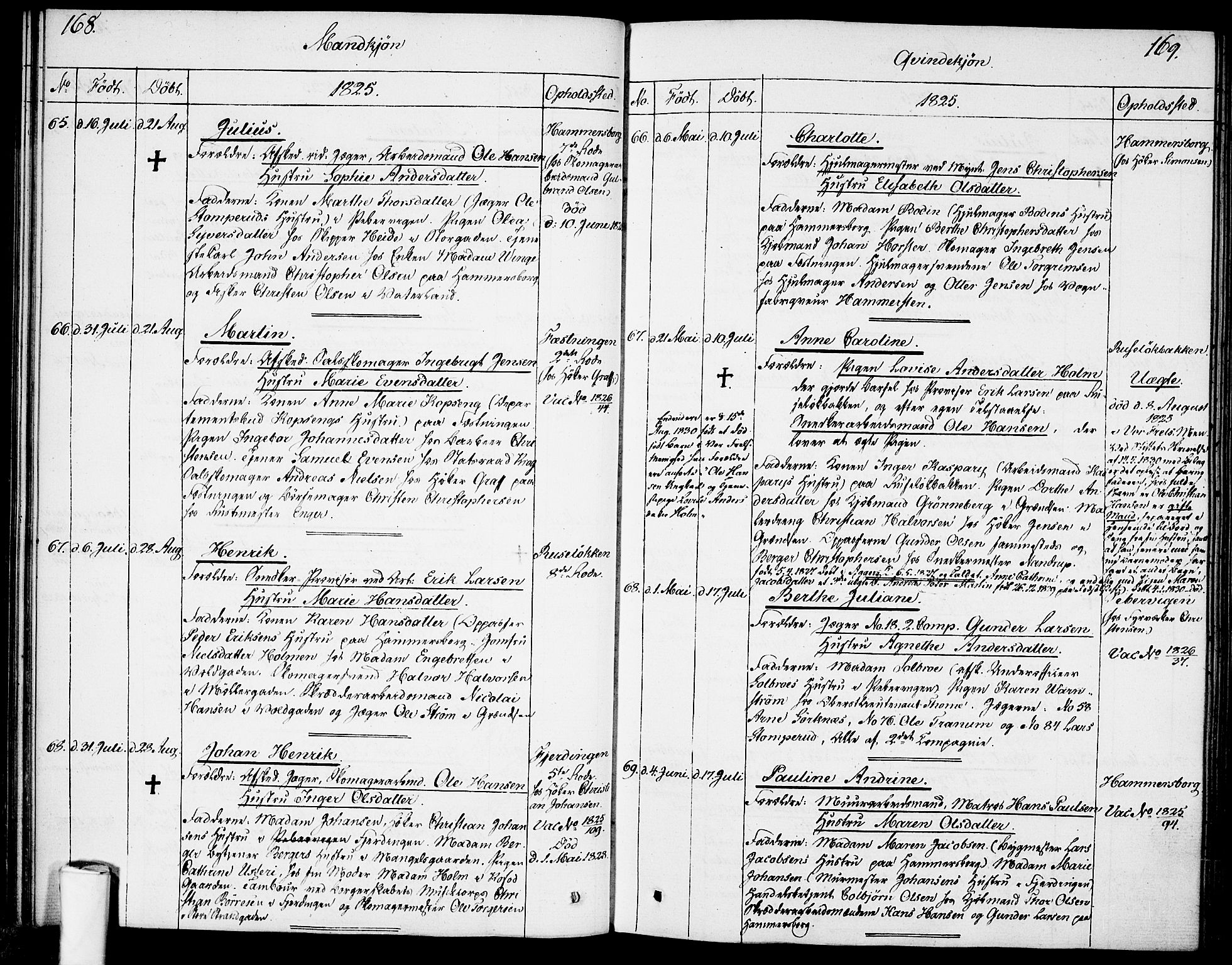 Garnisonsmenigheten Kirkebøker, AV/SAO-A-10846/F/Fa/L0004: Ministerialbok nr. 4, 1820-1828, s. 168-169