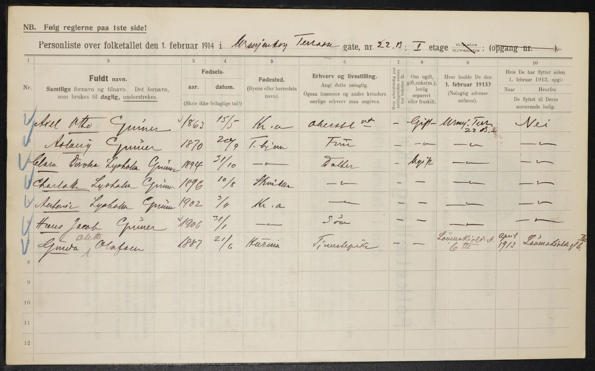 OBA, Kommunal folketelling 1.2.1914 for Kristiania, 1914, s. 121361