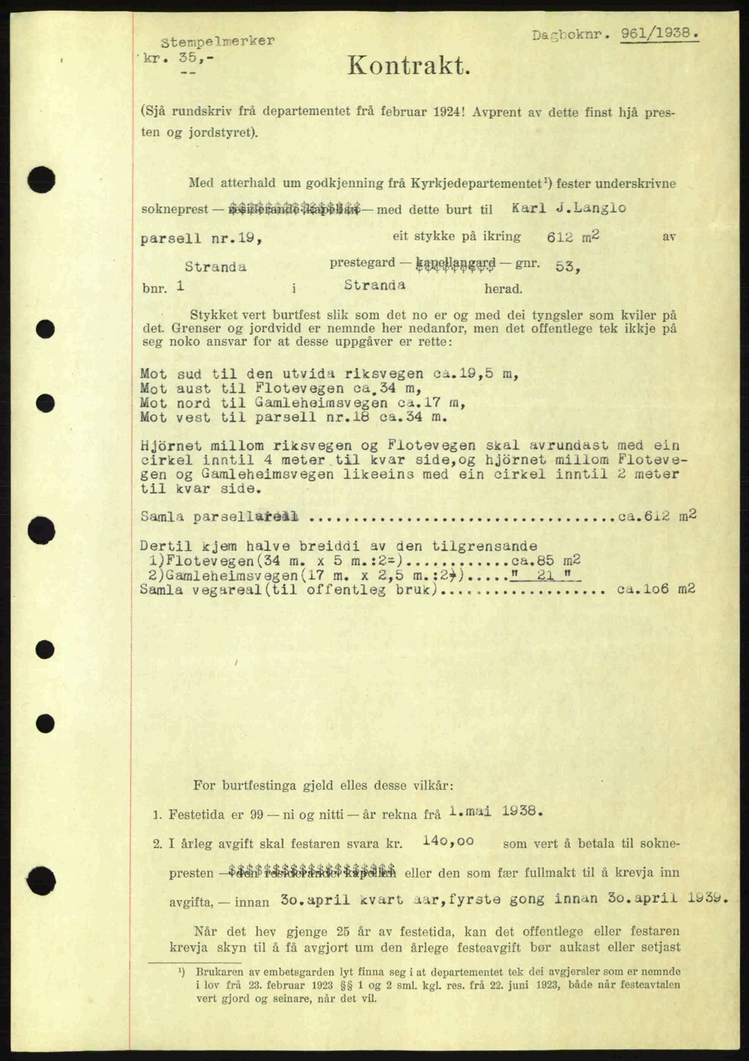 Nordre Sunnmøre sorenskriveri, AV/SAT-A-0006/1/2/2C/2Ca: Pantebok nr. A4, 1937-1938, Dagboknr: 961/1938