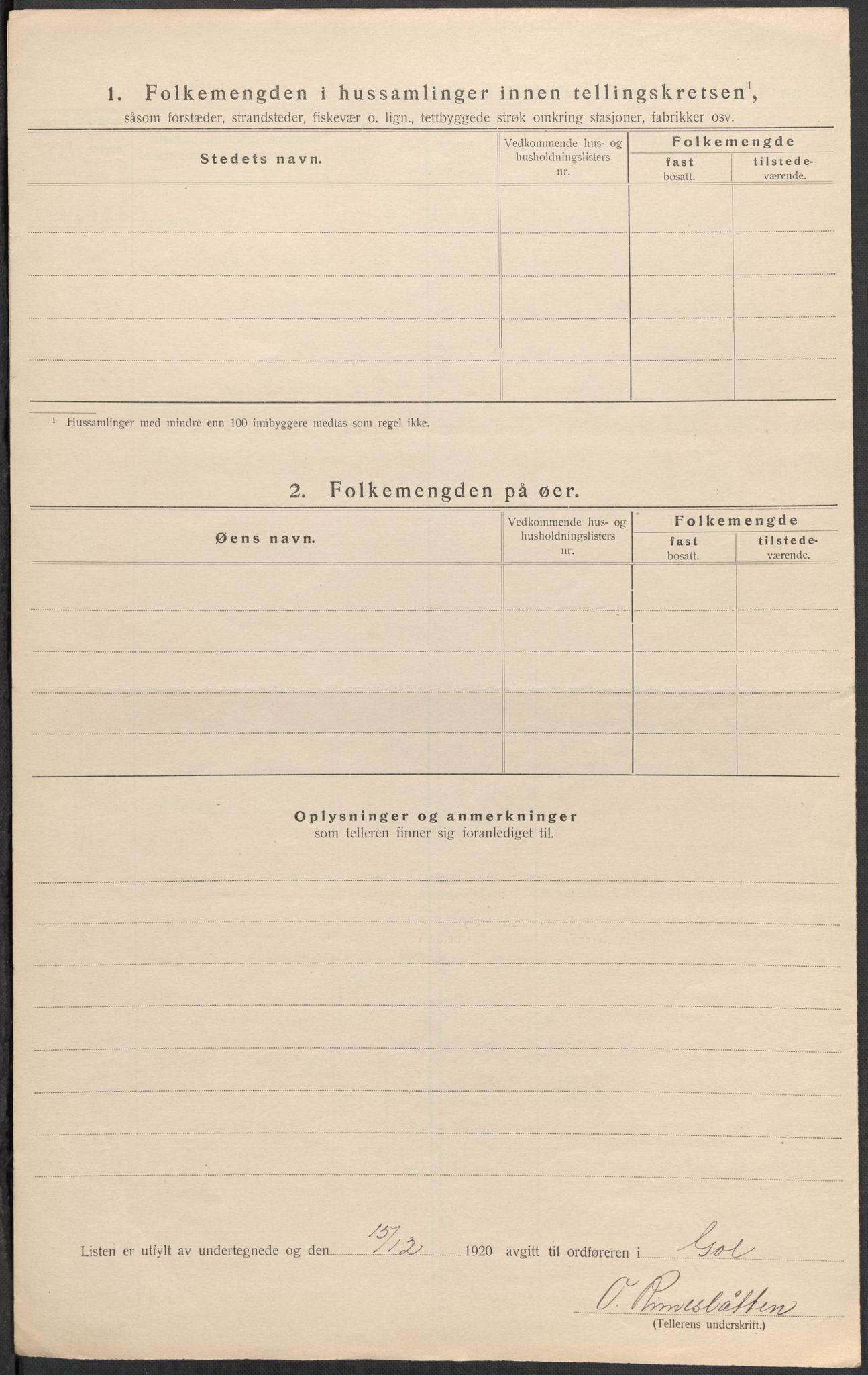 SAKO, Folketelling 1920 for 0617 Gol herred, 1920, s. 10