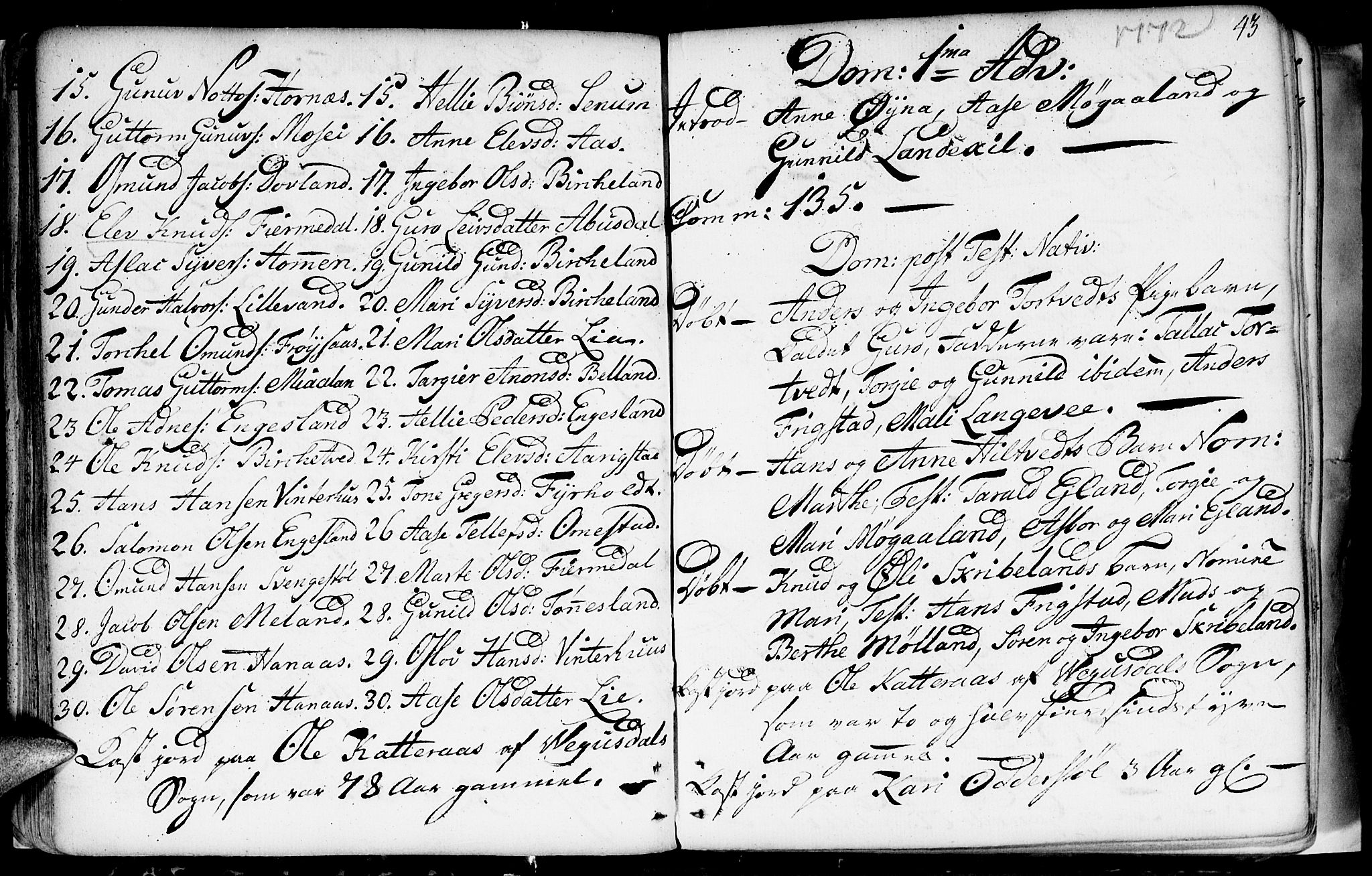 Evje sokneprestkontor, AV/SAK-1111-0008/F/Fa/Fac/L0002: Ministerialbok nr. A 2, 1765-1816, s. 43