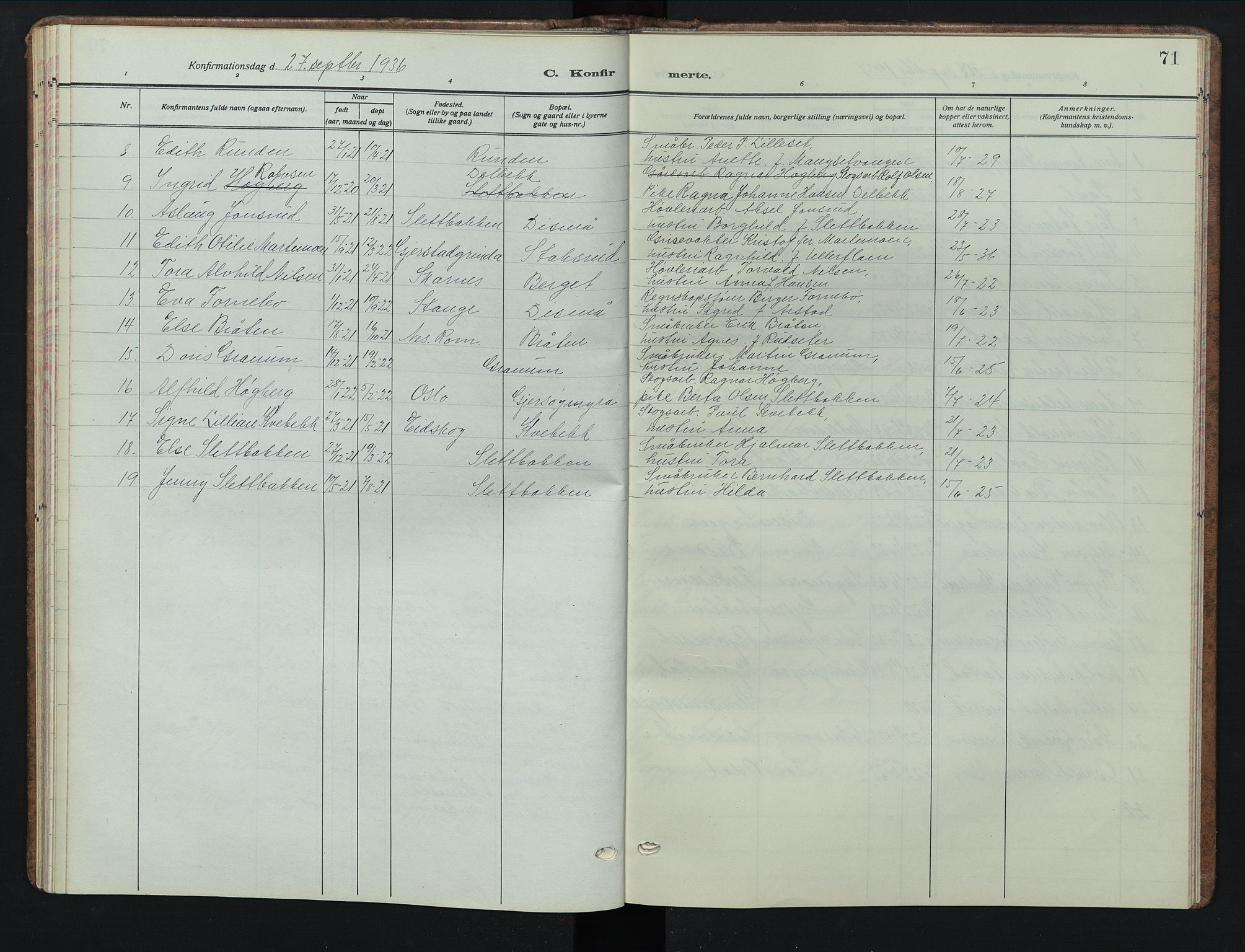 Sør-Odal prestekontor, AV/SAH-PREST-030/H/Ha/Hab/L0012: Klokkerbok nr. 12, 1926-1946, s. 71