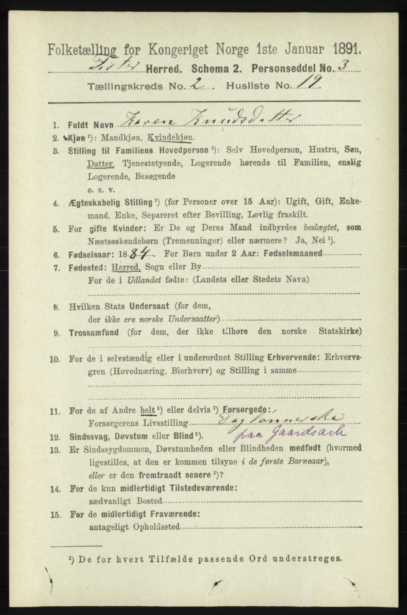 RA, Folketelling 1891 for 1132 Fister herred, 1891, s. 462