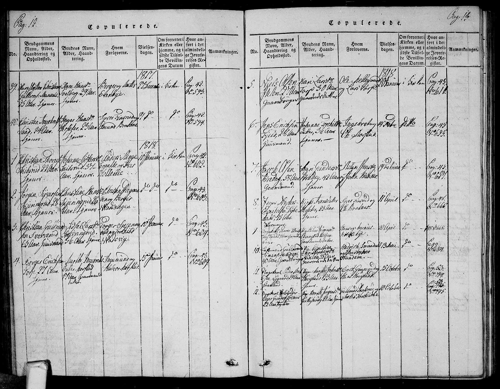Trøgstad prestekontor Kirkebøker, SAO/A-10925/G/Ga/L0001: Klokkerbok nr. I 1, 1815-1831, s. 12-13