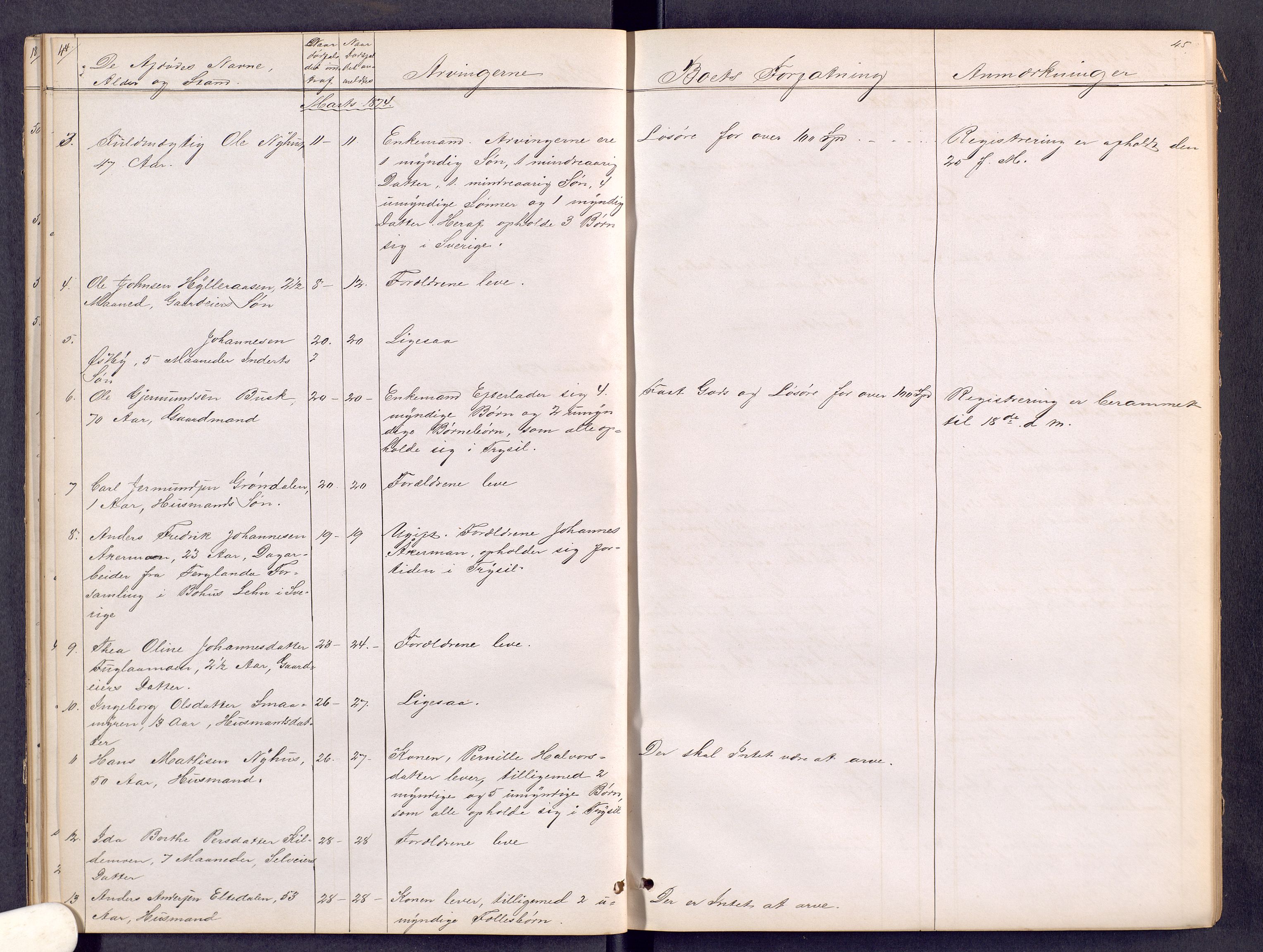 Sør-Østerdal sorenskriveri, AV/SAH-TING-018/J/Jg/L0007: Dødsfallsjournal, 1870-1886, s. 44-45