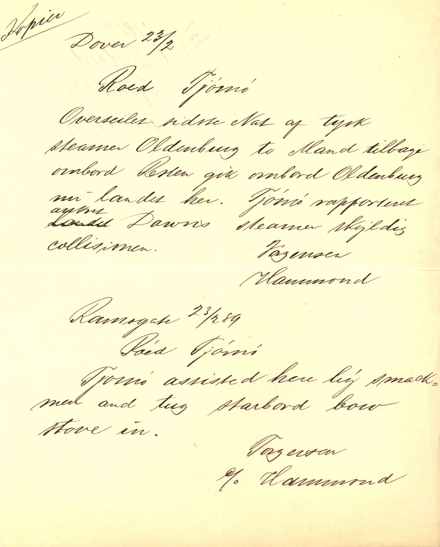 Pa 63 - Østlandske skibsassuranceforening, VEMU/A-1079/G/Ga/L0023/0008: Havaridokumenter / Immanuel, Wilhelm, Tobine, Diaz, Esmeralda, Tjømø, 1889, s. 51