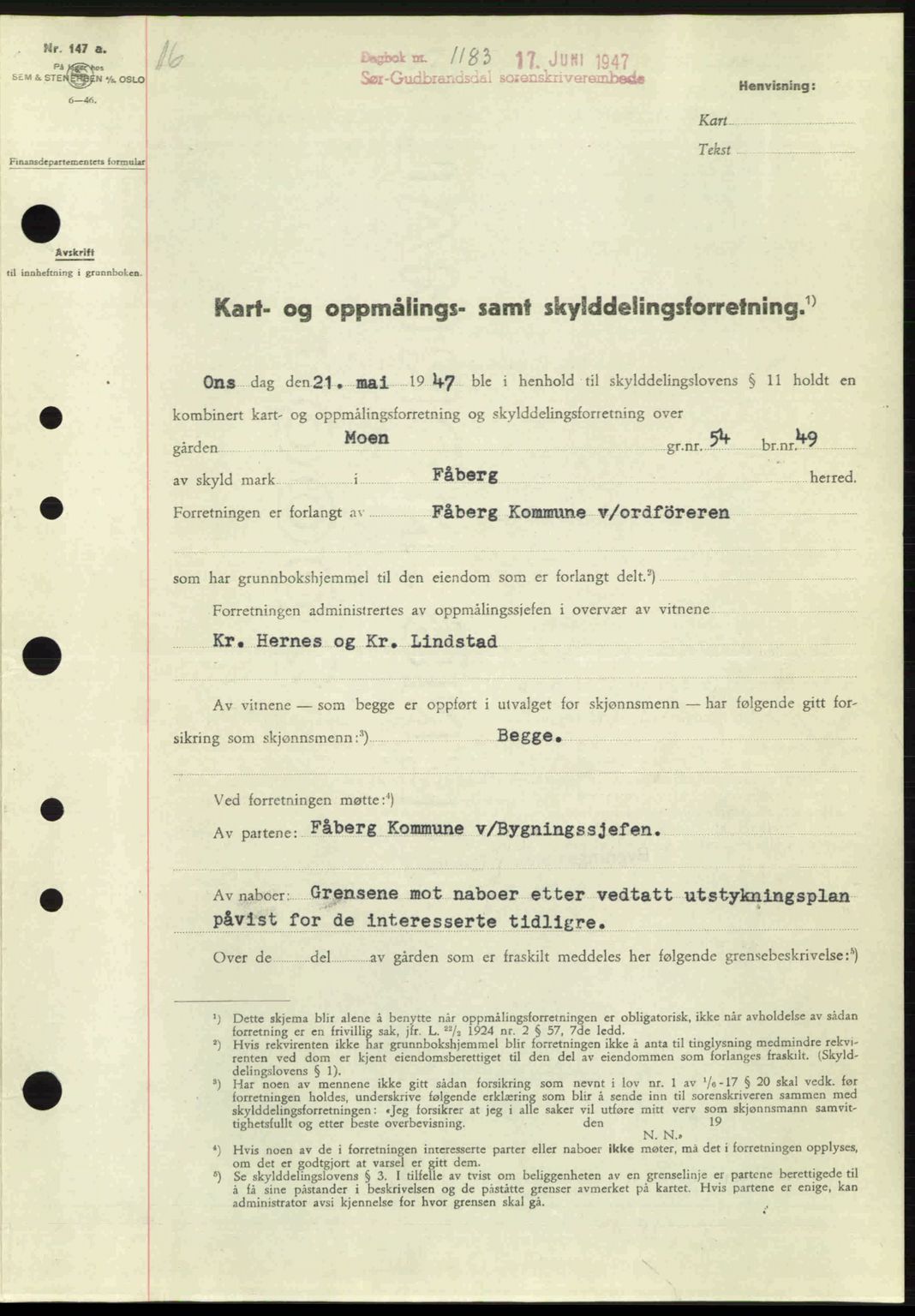 Sør-Gudbrandsdal tingrett, SAH/TING-004/H/Hb/Hbd/L0018: Pantebok nr. A18, 1947-1947, Dagboknr: 1183/1947