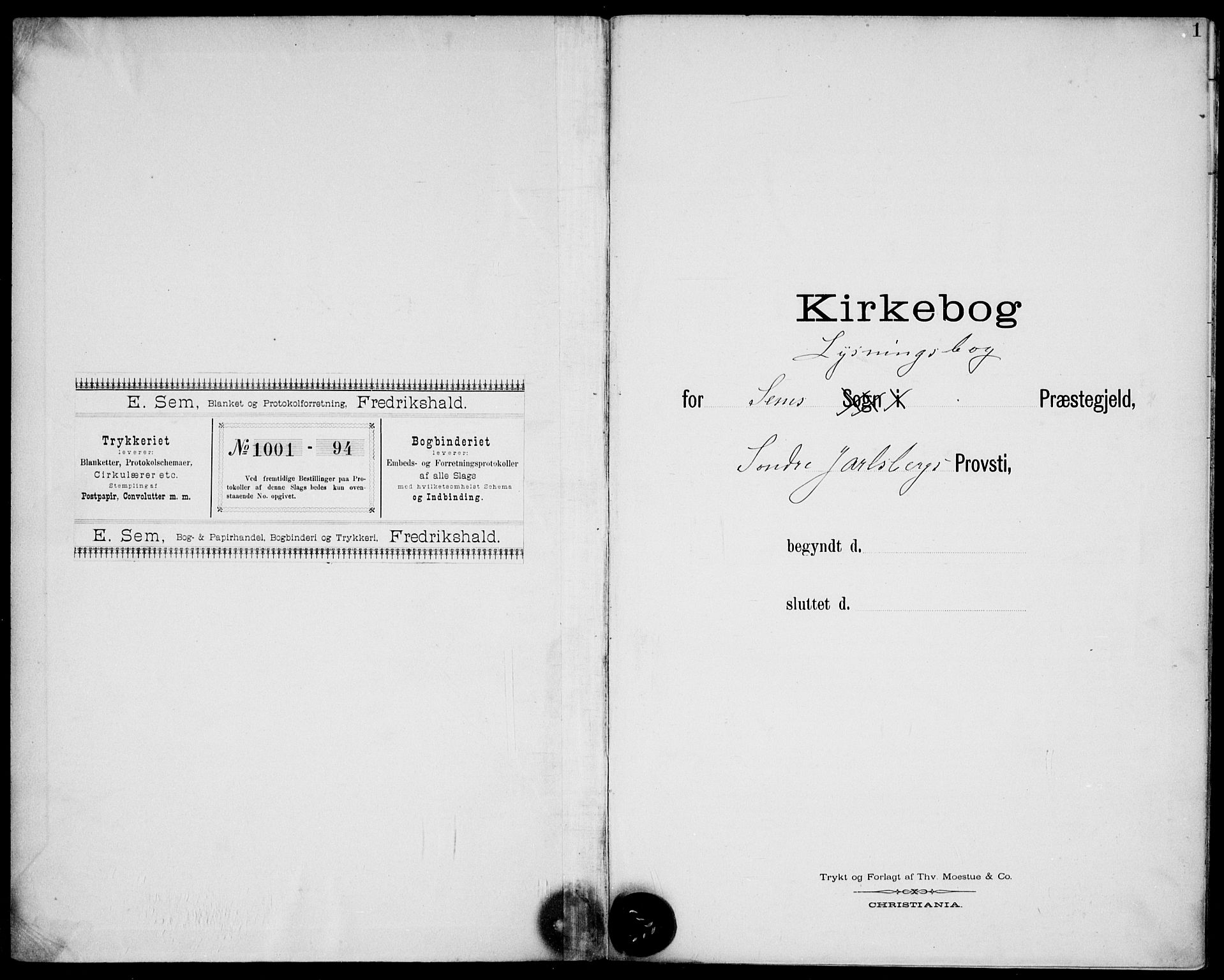 Sem kirkebøker, SAKO/A-5/H/Ha/L0001: Lysningsprotokoll nr. 1, 1894-1909, s. 1