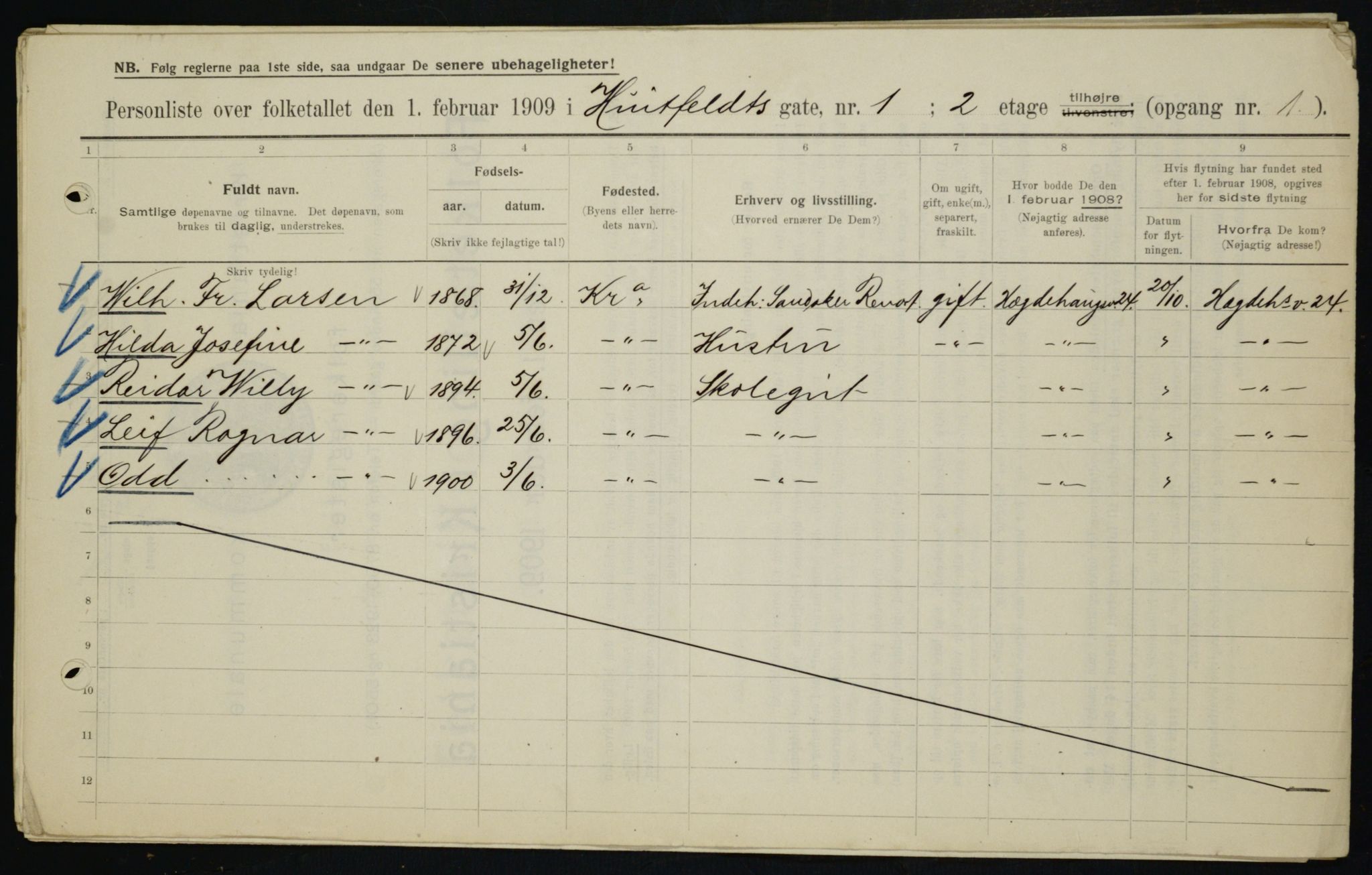 OBA, Kommunal folketelling 1.2.1909 for Kristiania kjøpstad, 1909, s. 37678