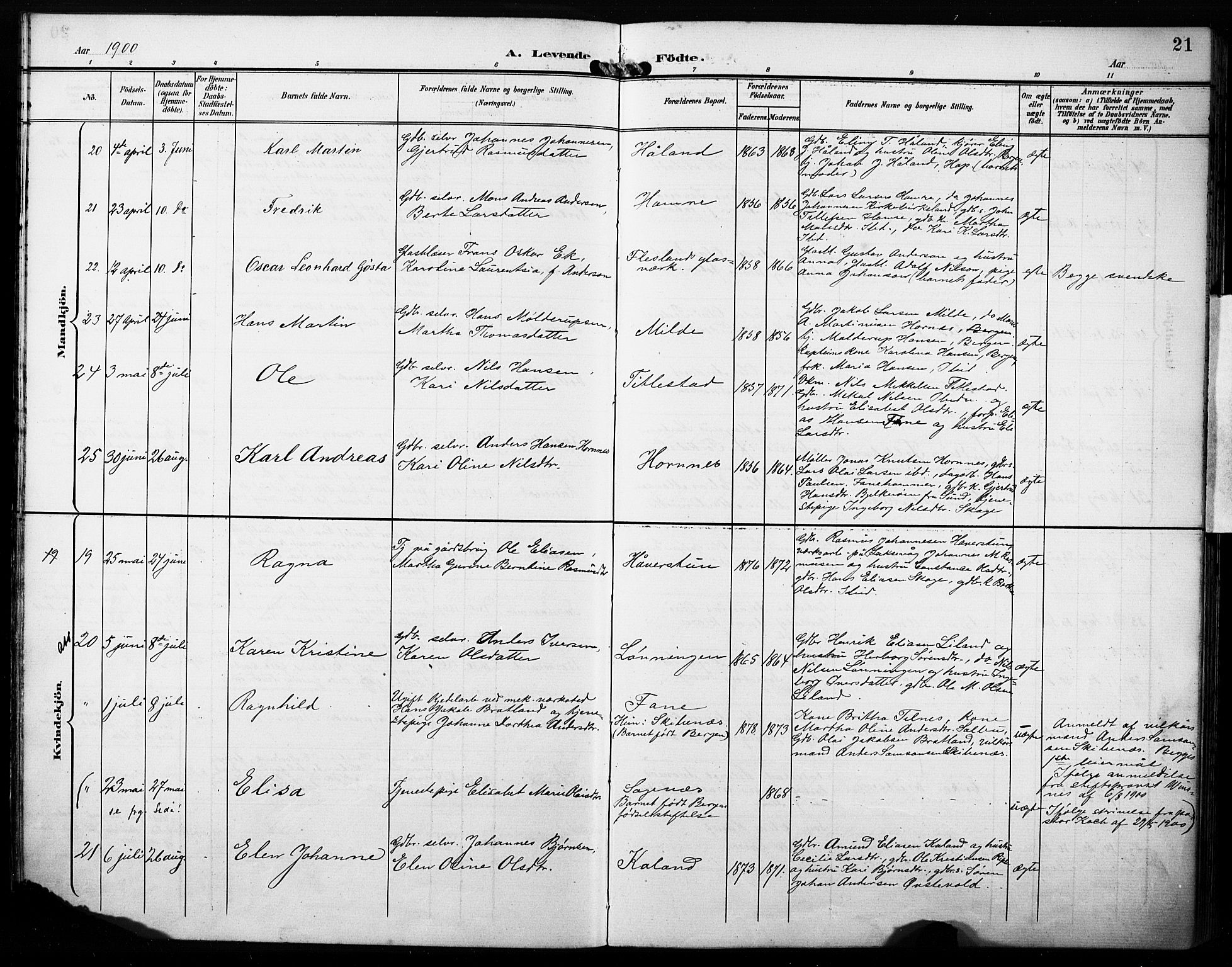 Fana Sokneprestembete, AV/SAB-A-75101/H/Haa/Haab/L0003: Ministerialbok nr. B 3, 1898-1907, s. 21