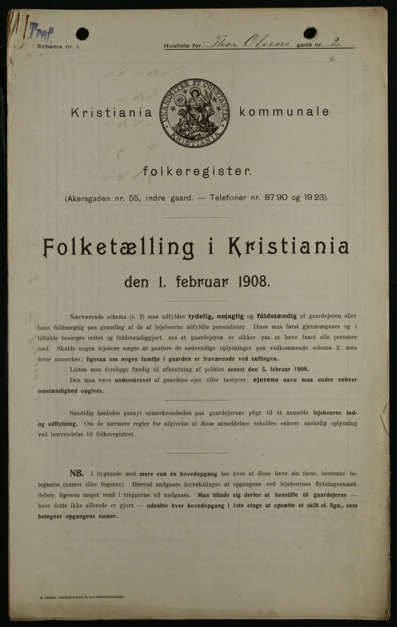 OBA, Kommunal folketelling 1.2.1908 for Kristiania kjøpstad, 1908, s. 98226