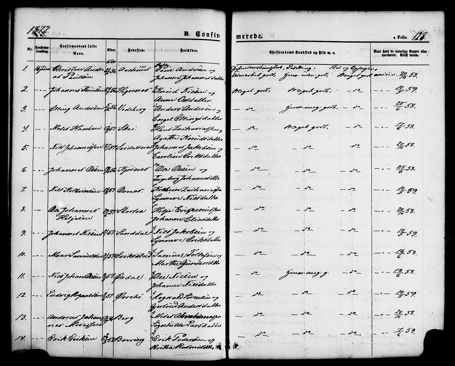 Jølster sokneprestembete, AV/SAB-A-80701/H/Haa/Haaa/L0011: Ministerialbok nr. A 11, 1866-1881, s. 128