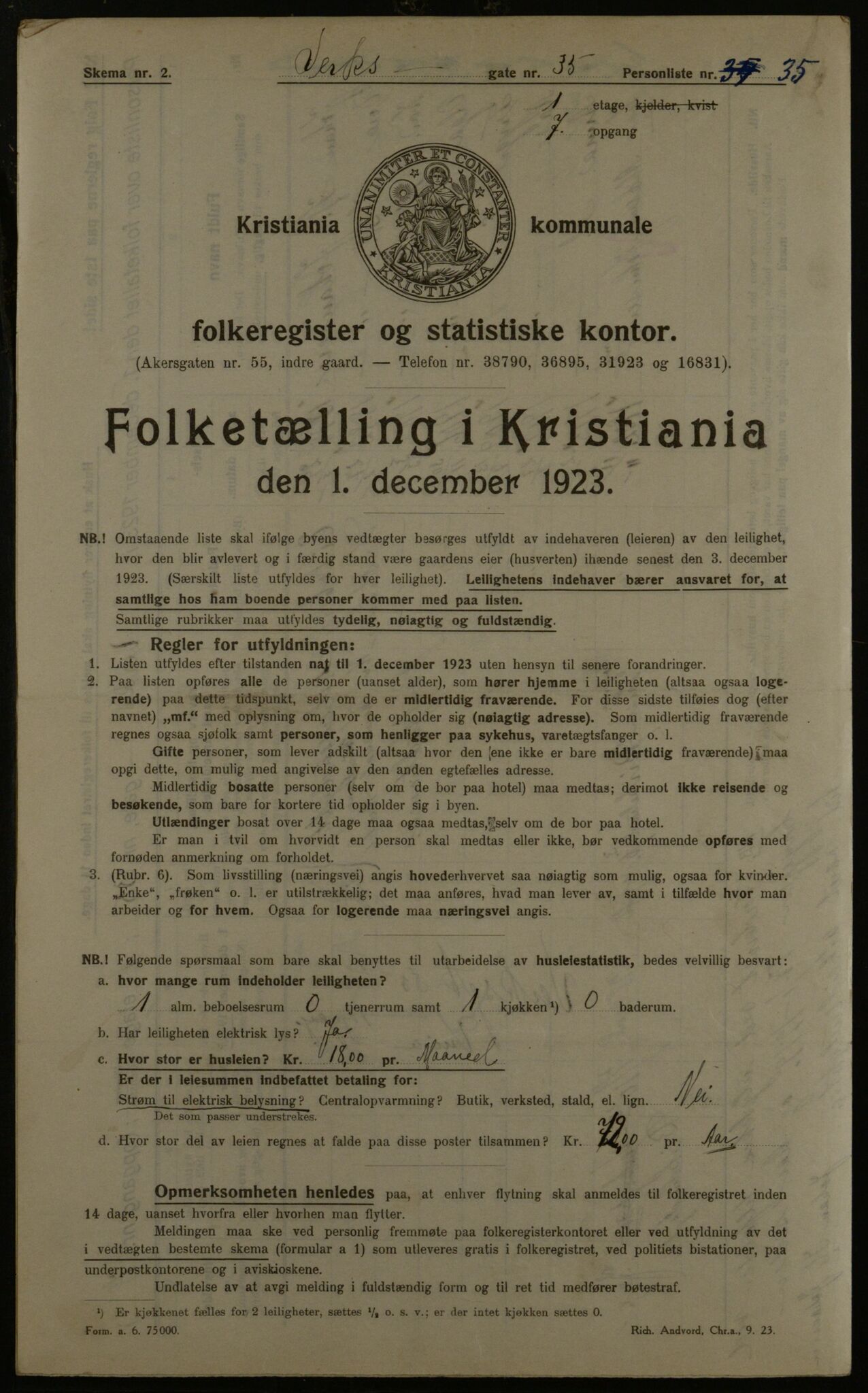 OBA, Kommunal folketelling 1.12.1923 for Kristiania, 1923, s. 135185