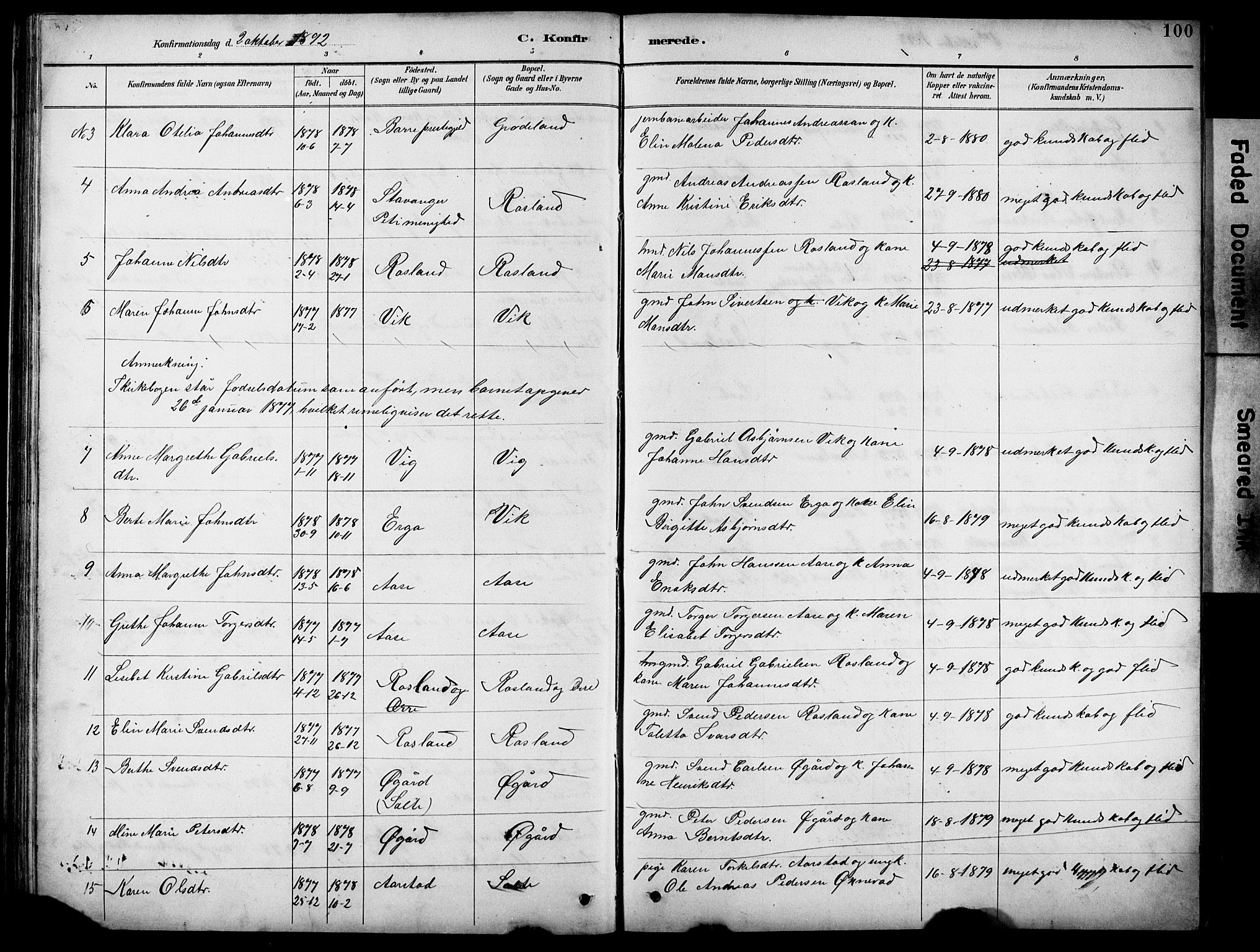 Klepp sokneprestkontor, SAST/A-101803/001/3/30BB/L0005: Klokkerbok nr. B 5, 1889-1918, s. 100