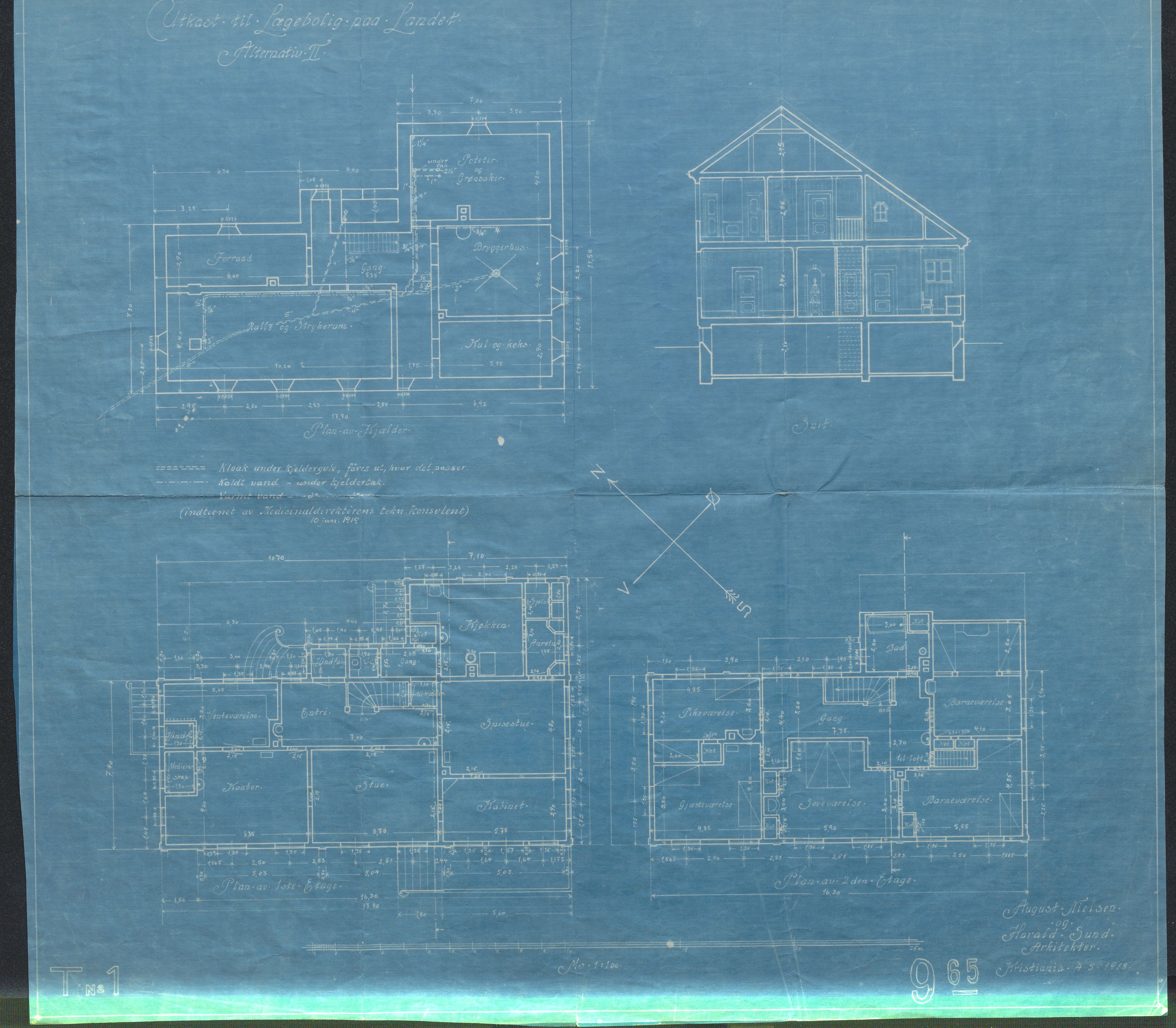 Åmli kommune, Rådmannskontoret / Sentraladministrasjonen, AAKS/KA0929-121b/E/E03/L0005/0012: Diverse / Tegninger til doktorbustaden, 1918-1921