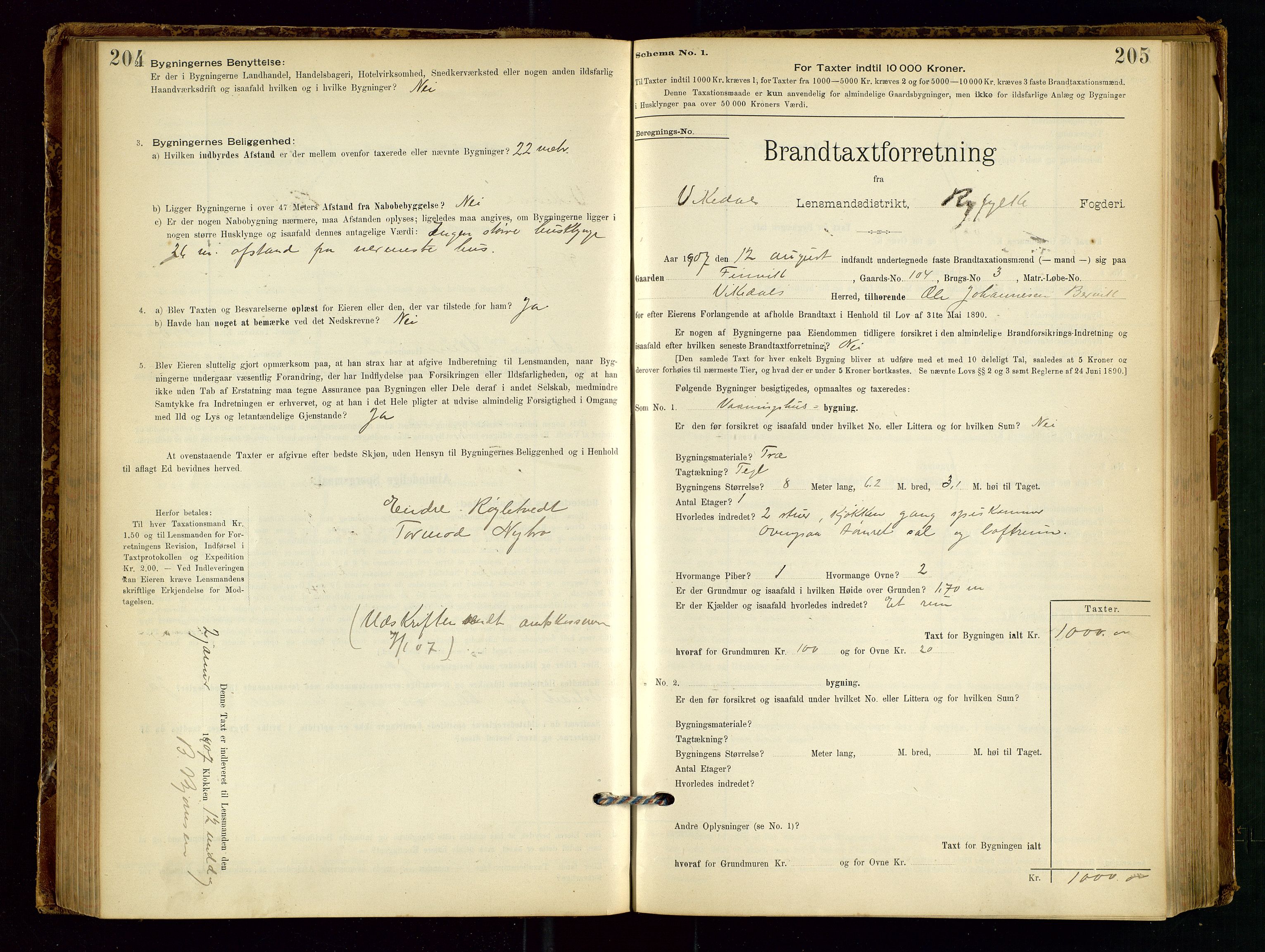 Vikedal lensmannskontor, AV/SAST-A-100179/Gob/L0004: Branntakstprotokoll, 1894-1952, s. 204-205