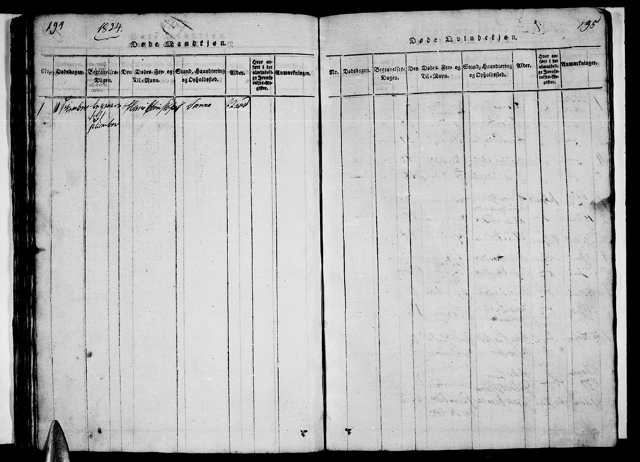 Ministerialprotokoller, klokkerbøker og fødselsregistre - Nordland, AV/SAT-A-1459/840/L0581: Klokkerbok nr. 840C01, 1820-1873, s. 194-195